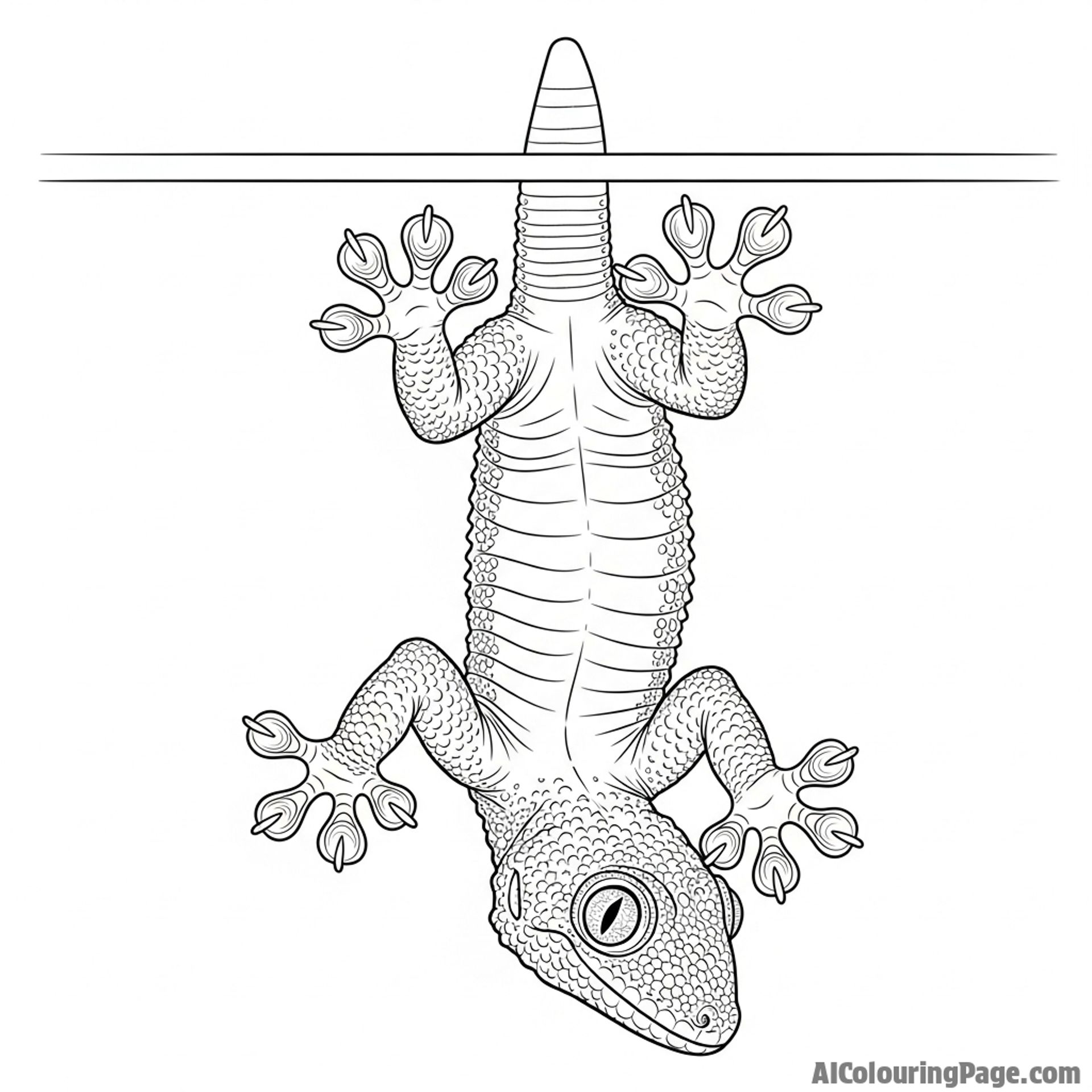 A gecko clinging upside down to a sheet of glass, showcasing its specialized toe pads.