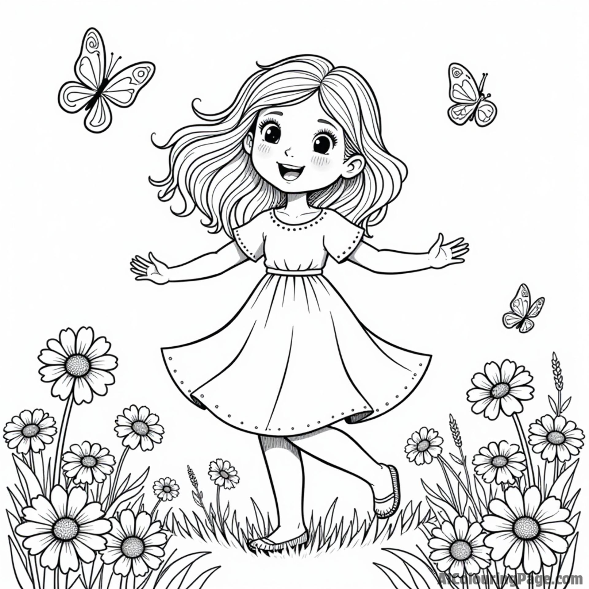 Amy Rose dancing in a field of daisies, with a gentle breeze blowing and butterflies swirling around her happily.