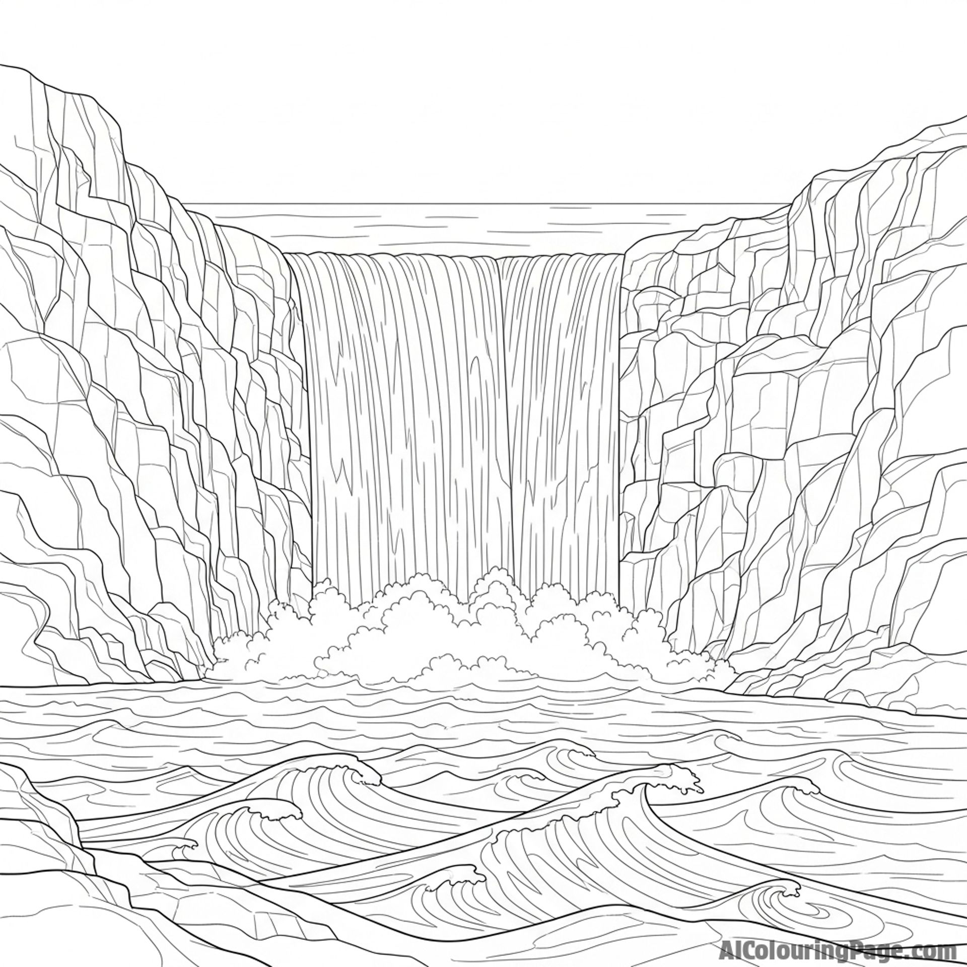 A waterfall emptying into the sea.