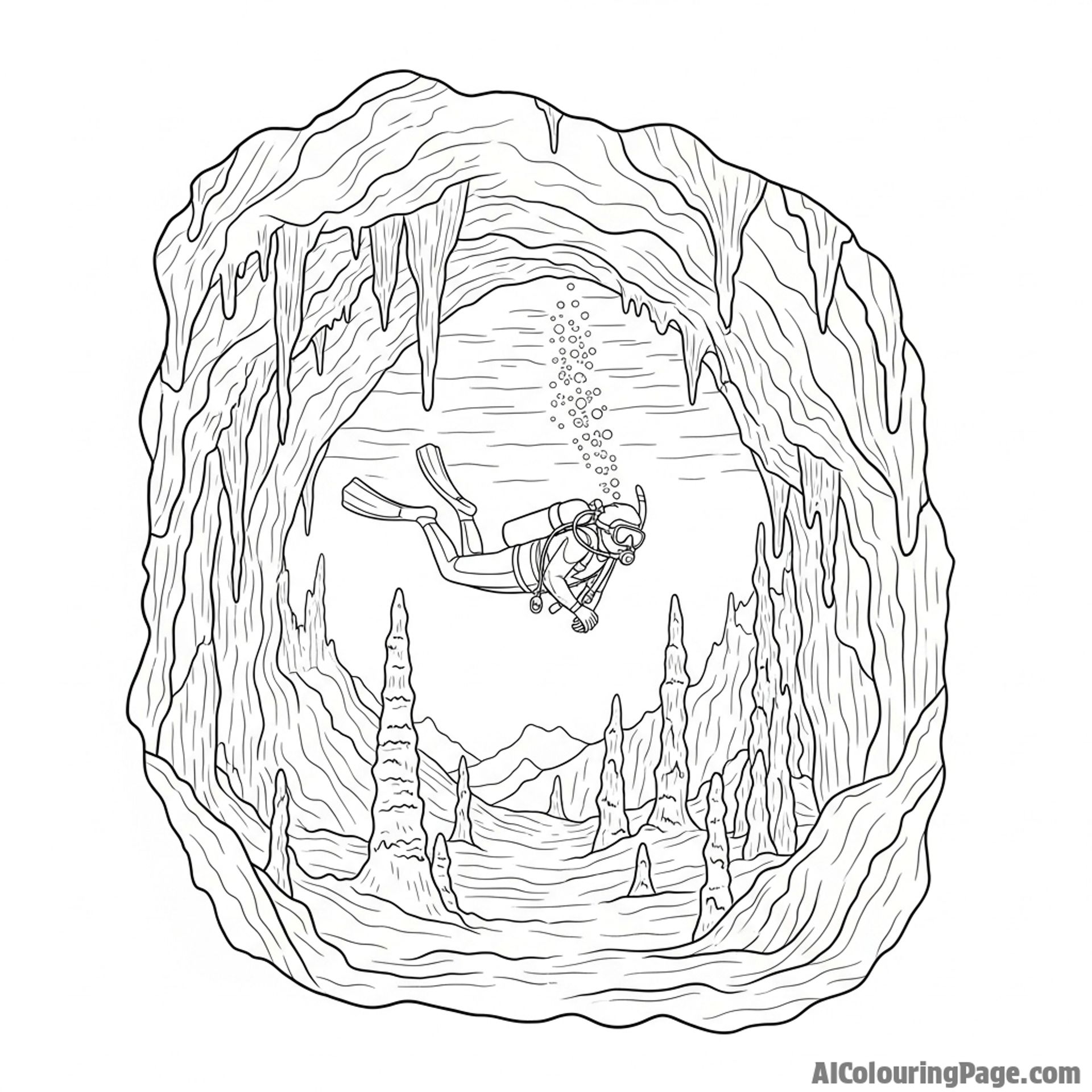 A diver exploring an underwater cave.
