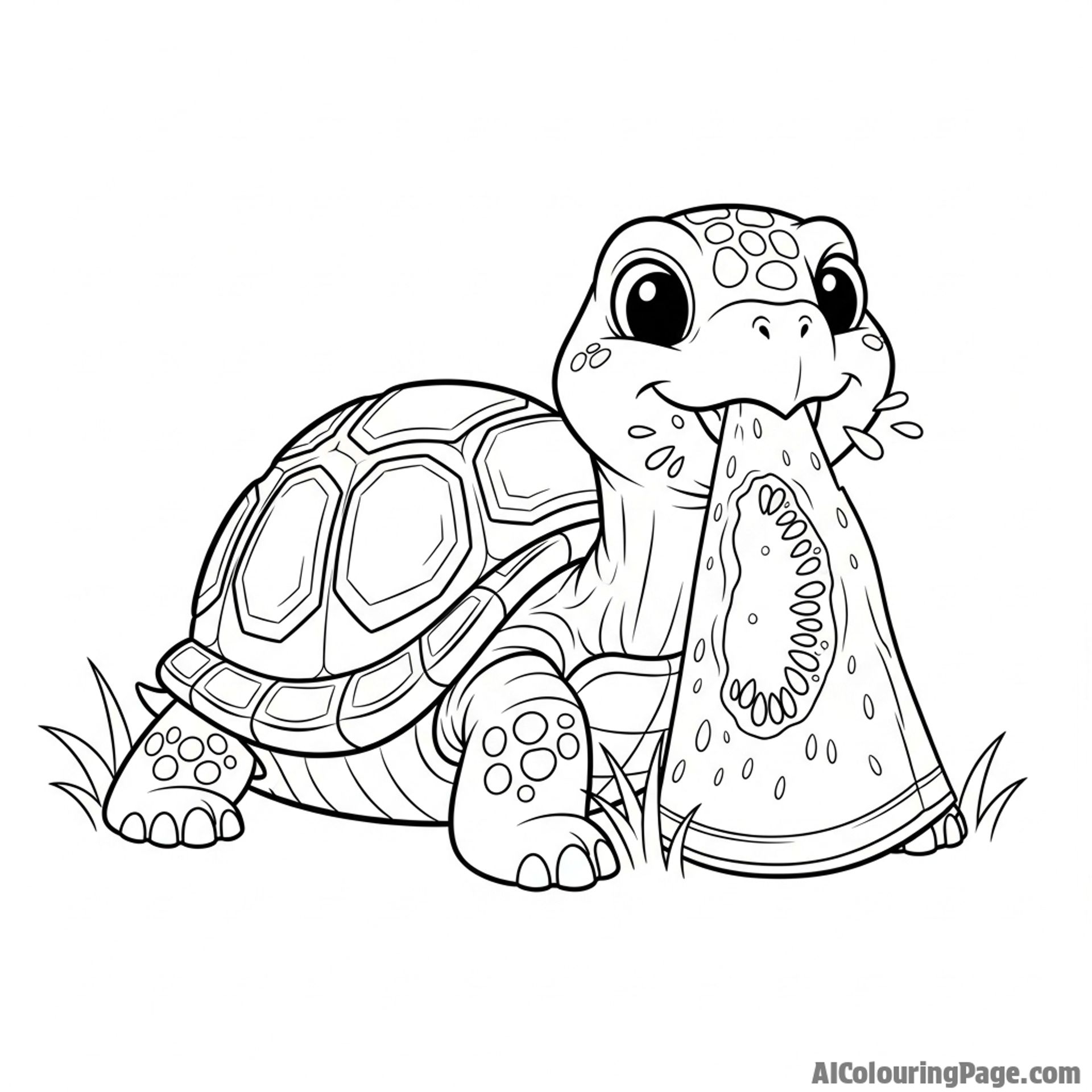 A turtle munching on a piece of fruit.