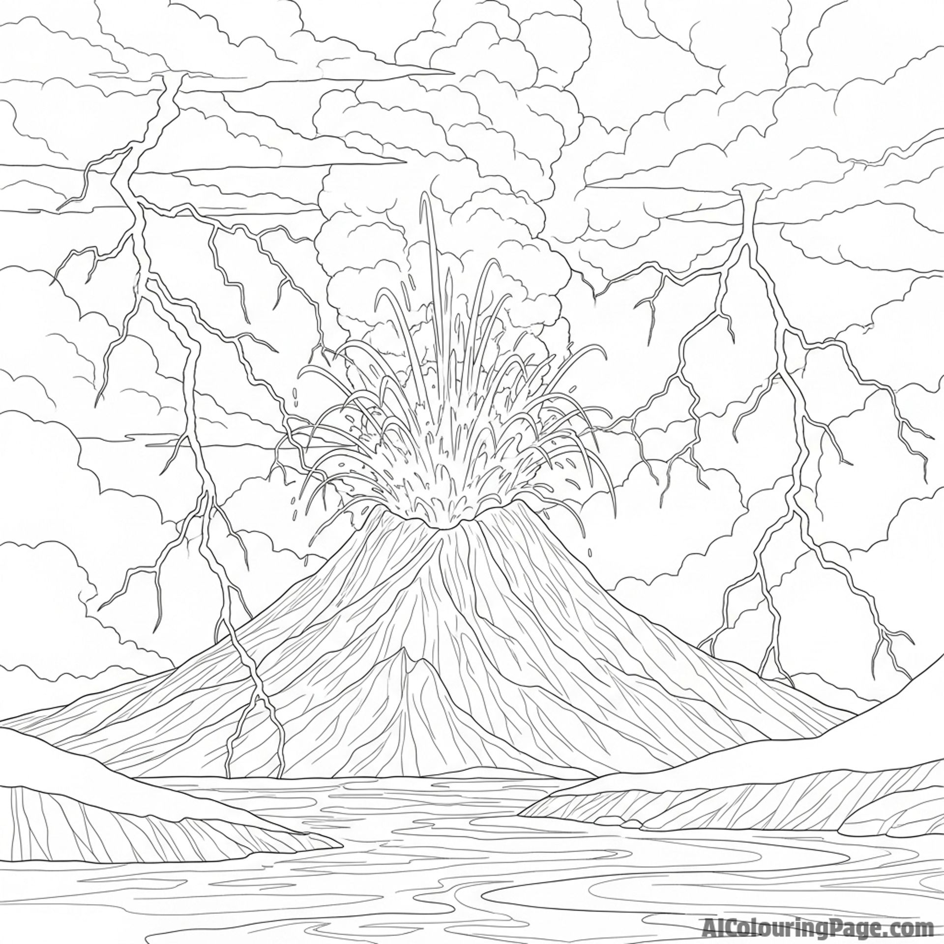 Volcanic lightning during an eruption.