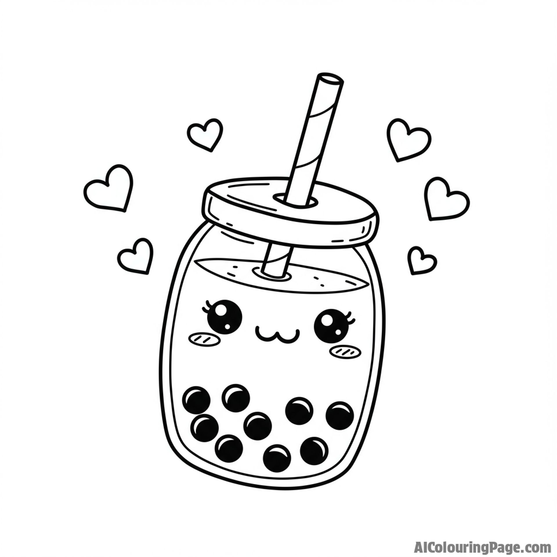 A delightful boba illustration with hearts floating around it.
