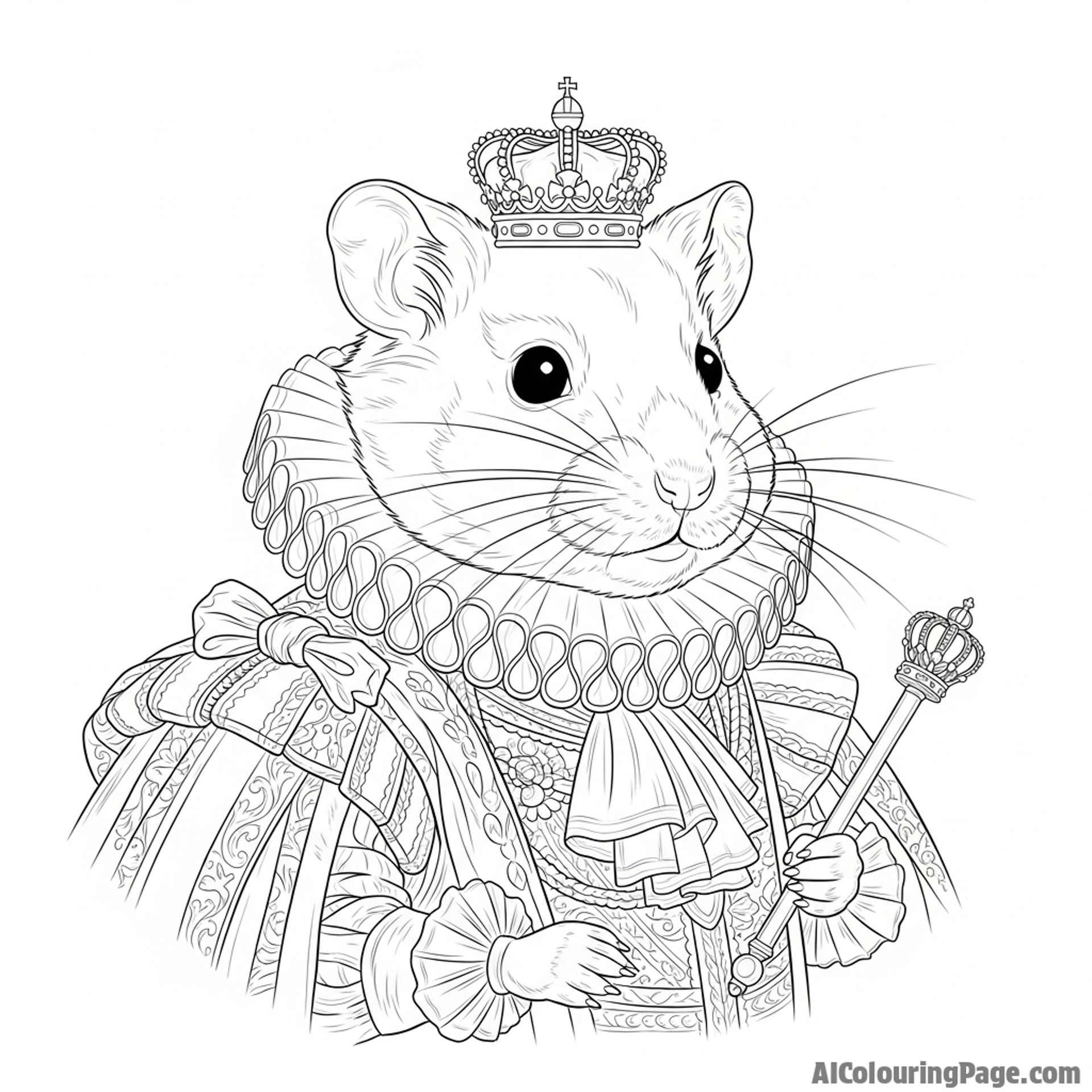 An oil painting of a hamster in a classical, regal portrait style