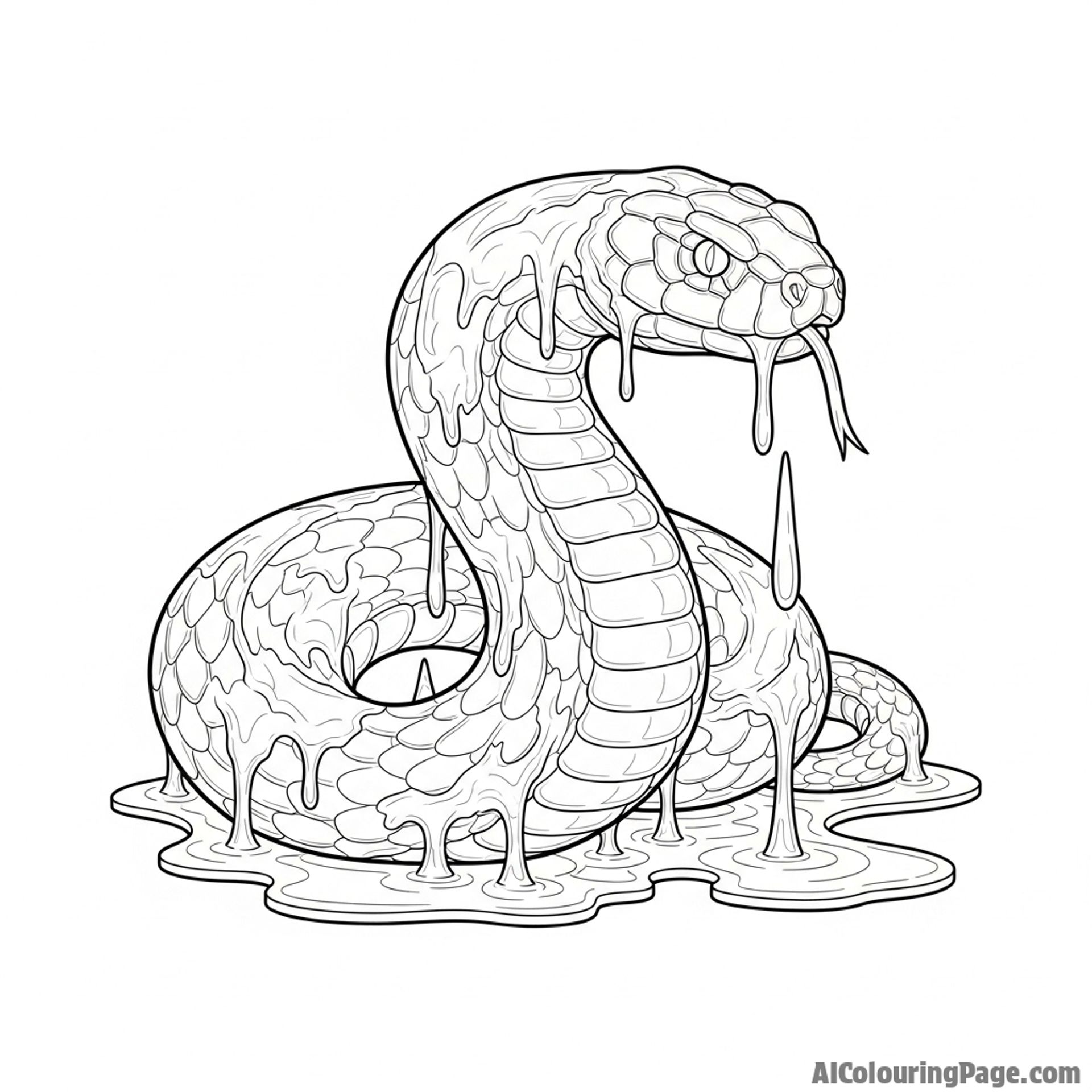 A snake sculpted from clear ice, slowly melting and dripping under a soft light.
