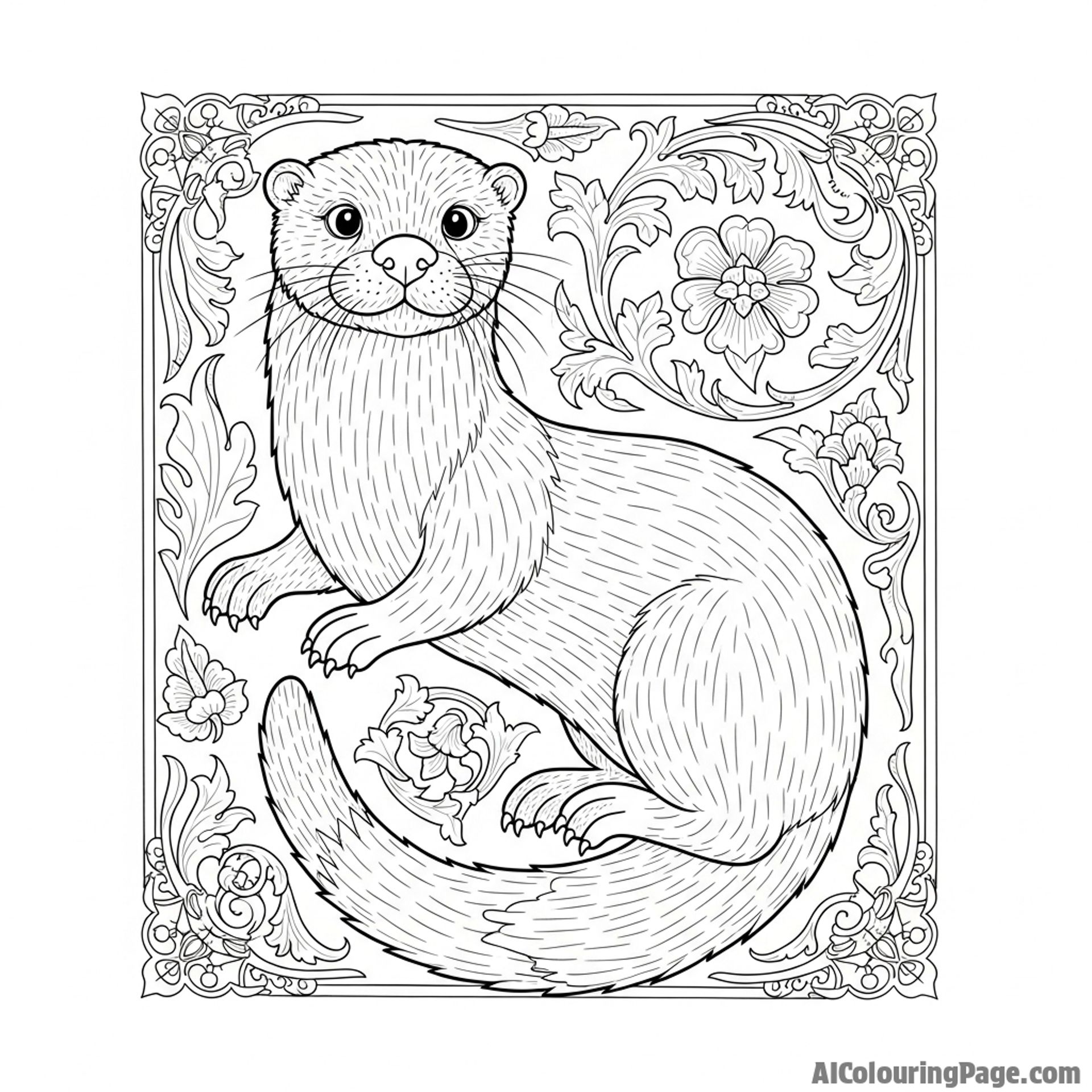 An otter depicted in the style of a medieval illuminated manuscript.