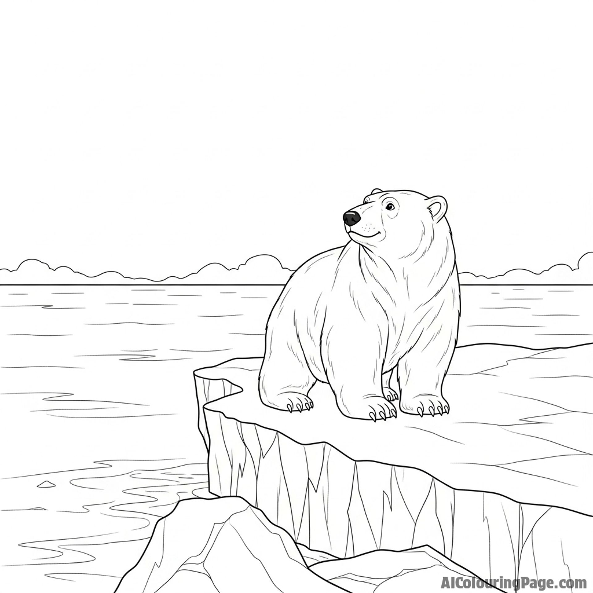 A majestic polar bear on the edge of an ice floe, surveying the vast ocean.