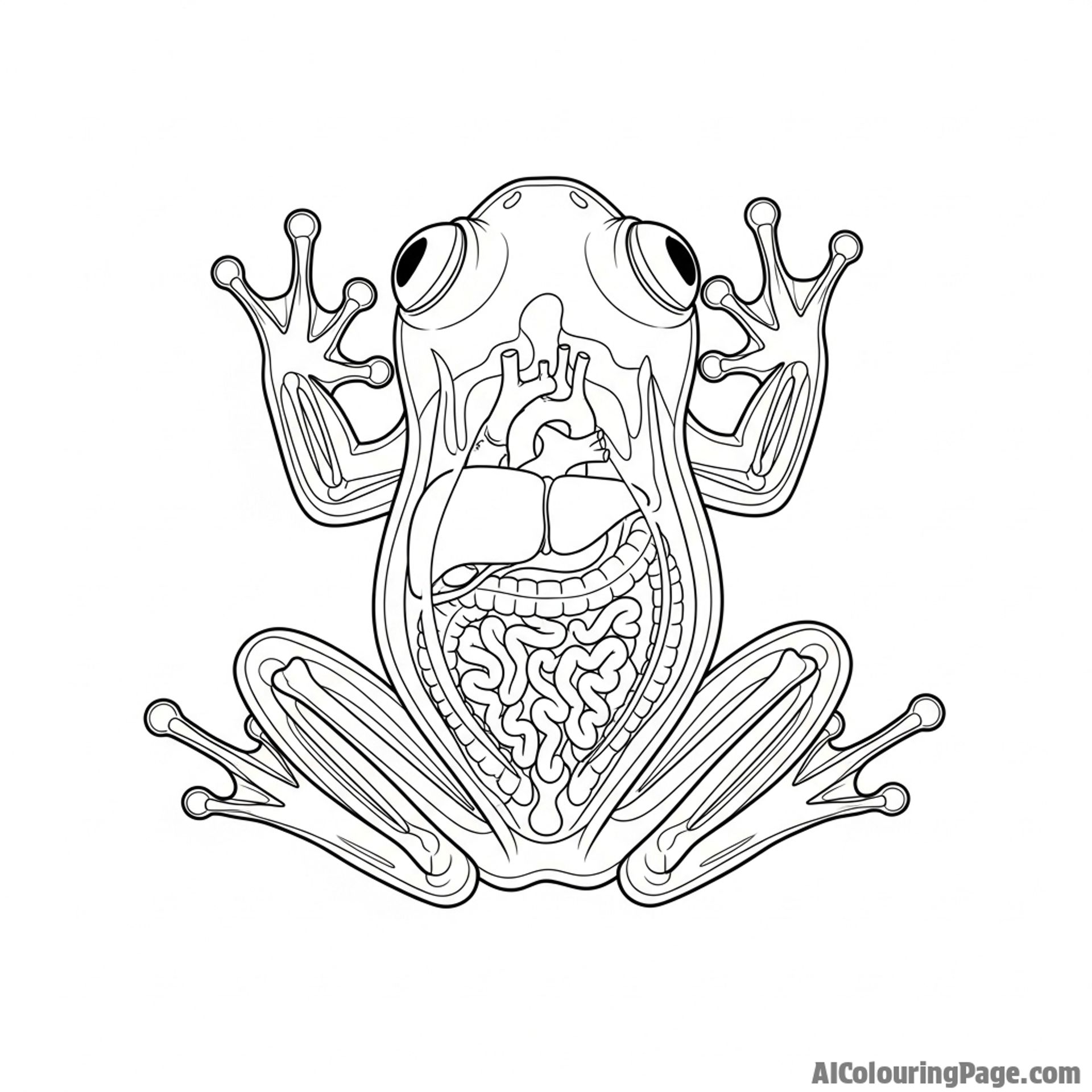 A glass frog seen from below, its internal organs faintly visible.