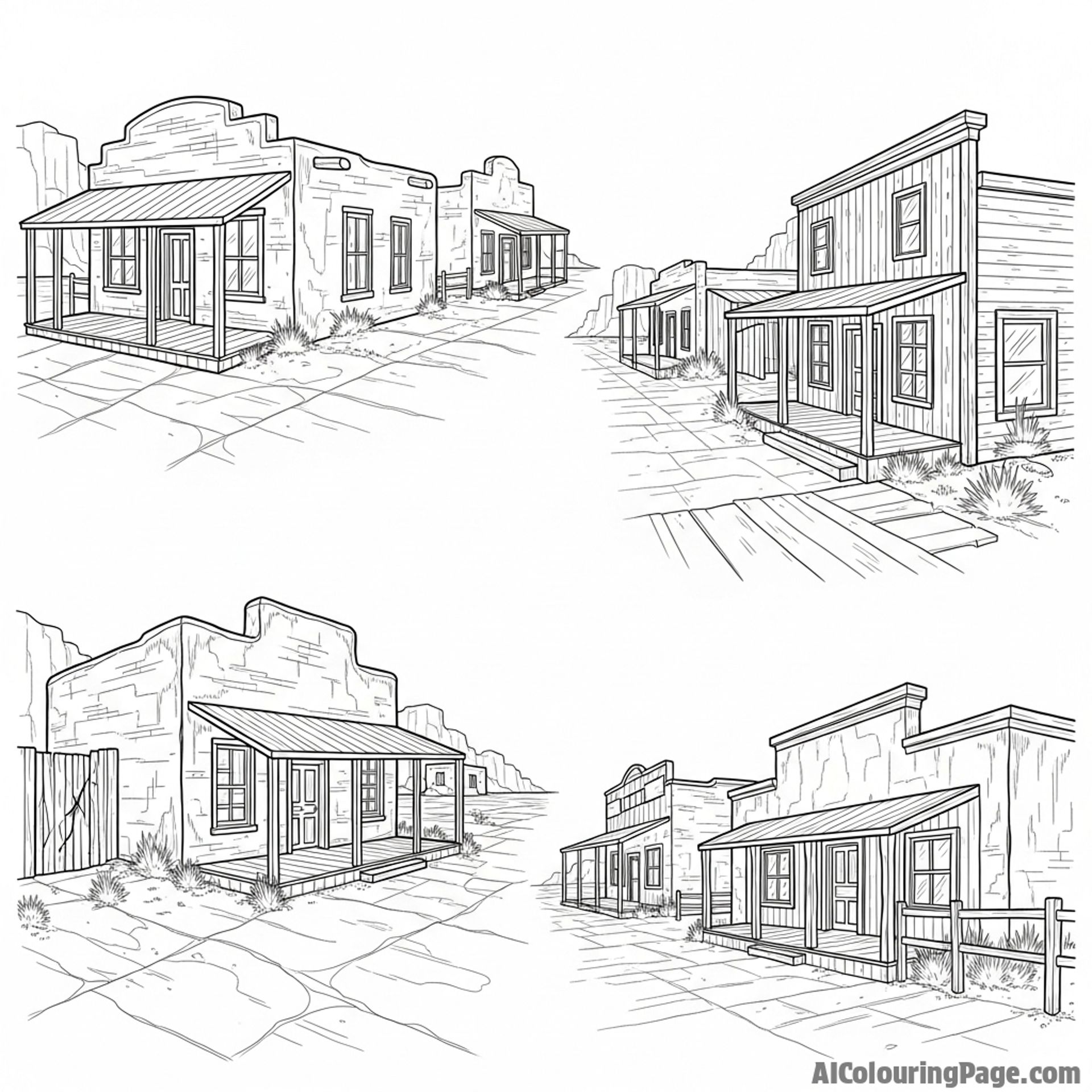 Ghost town, empty streets, sun-baked adobe.