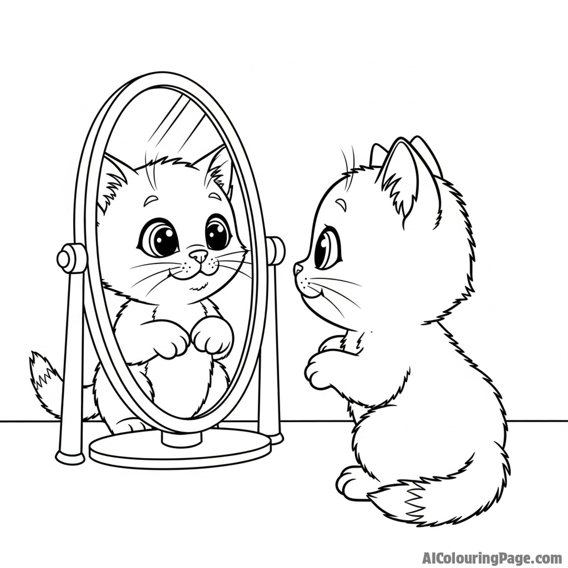 A kitten discovering its own reflection in a mirror for the first time.
