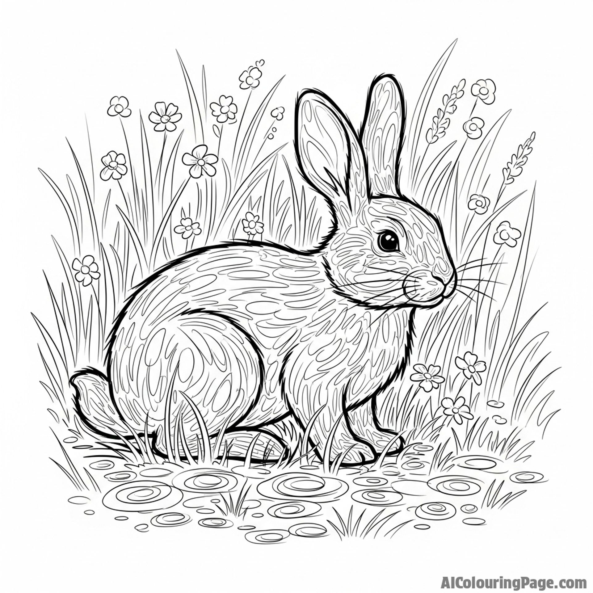 An impressionistic oil painting of a rabbit in a sun-dappled meadow.