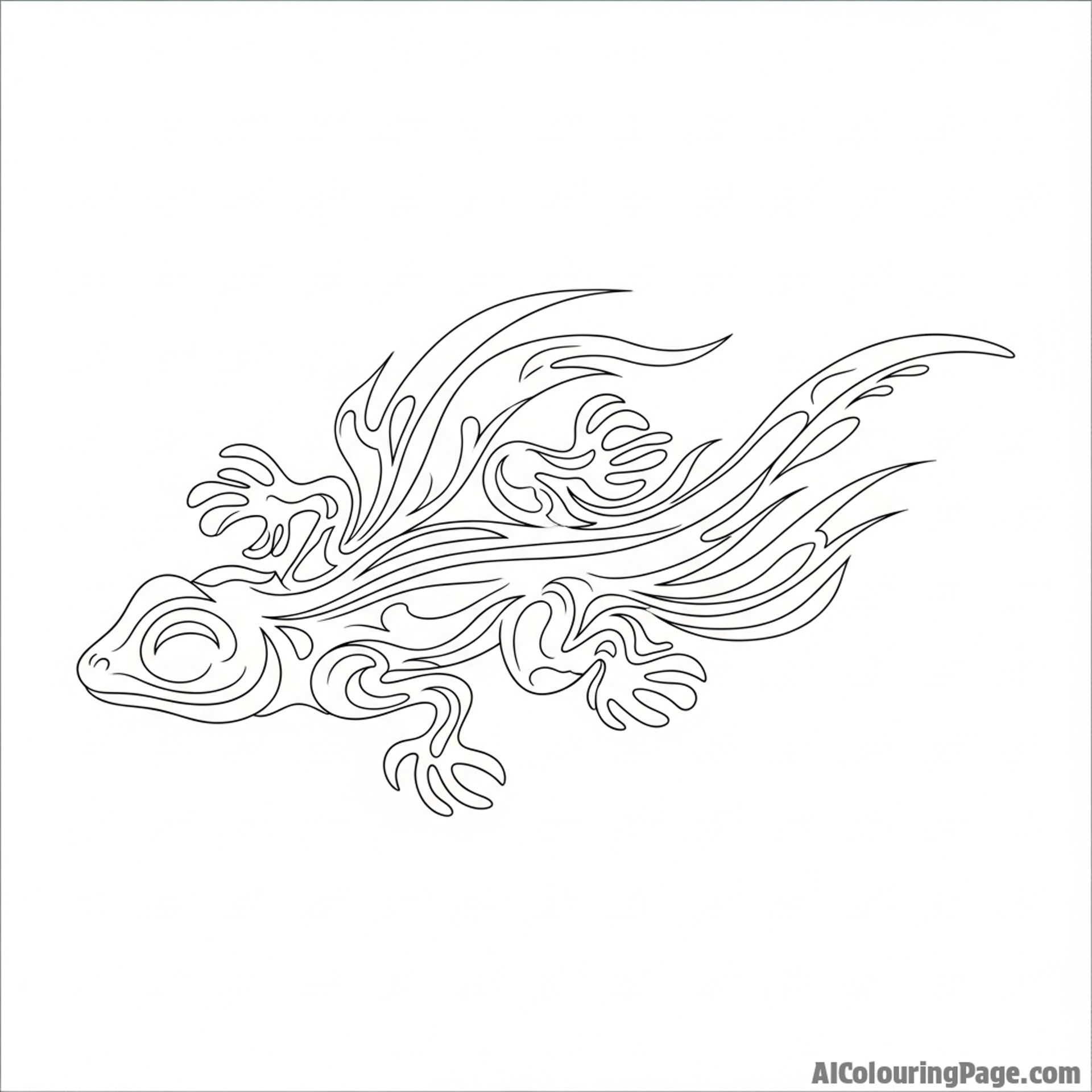 An abstract interpretation of a lizard's motion, using flowing lines and shapes.