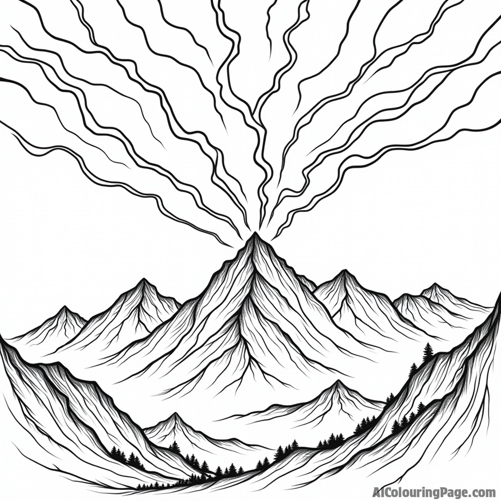 A dramatic lightning storm over a mountain range.