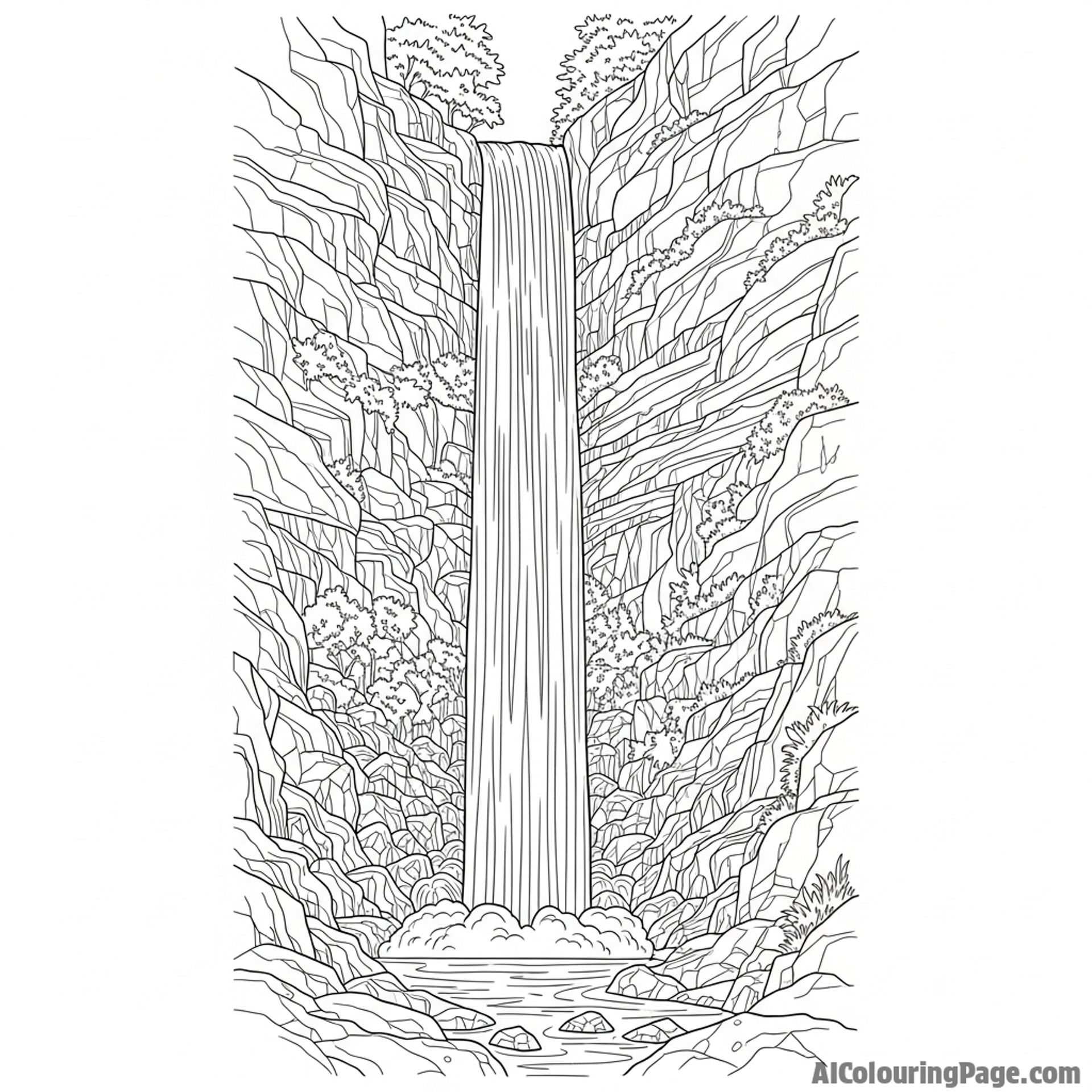 A tall, narrow waterfall resembling a ribbon of water.