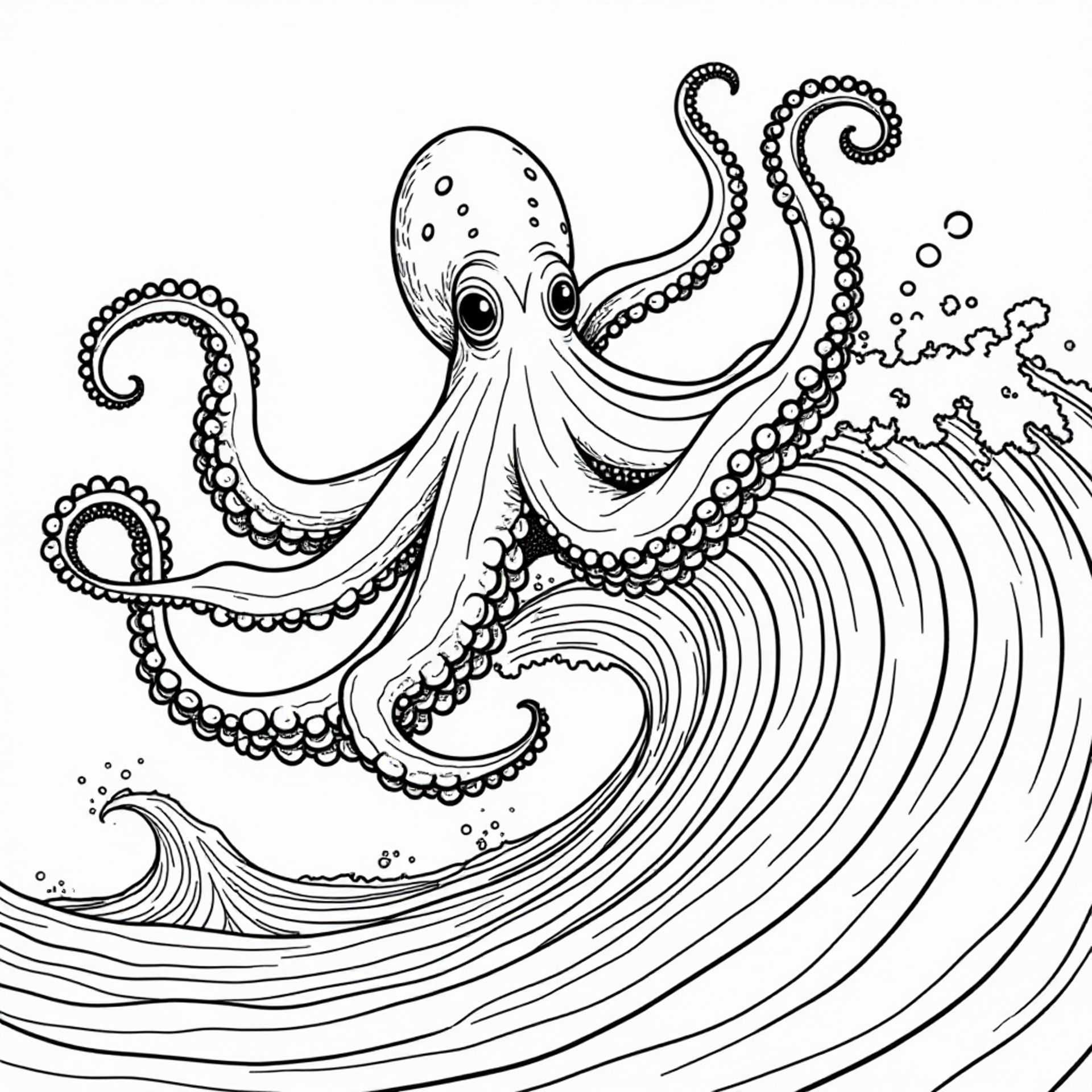 Octopus monster riding a giant wave