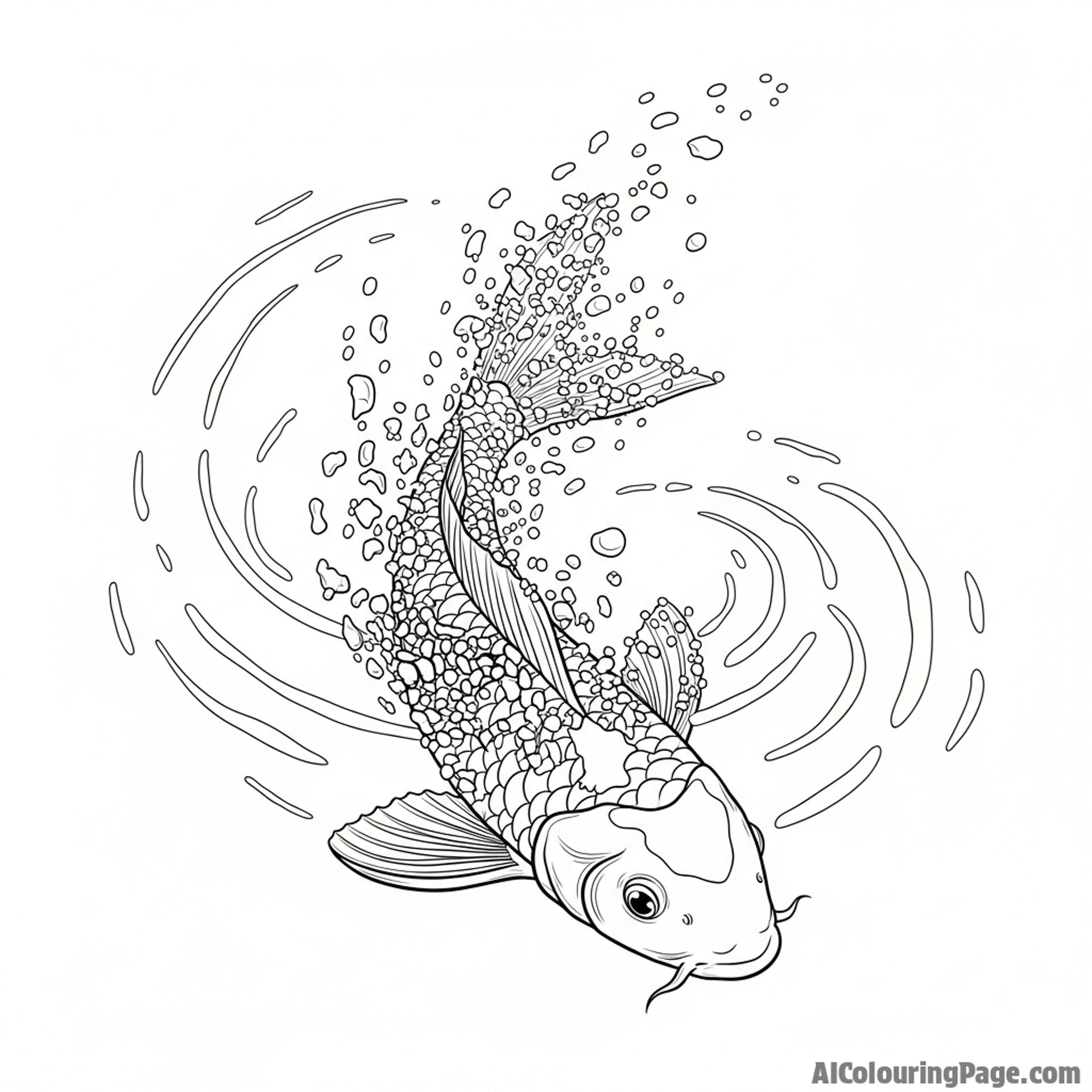 A digital art piece showing a koi fish dissolving into a swirl of luminous particles.