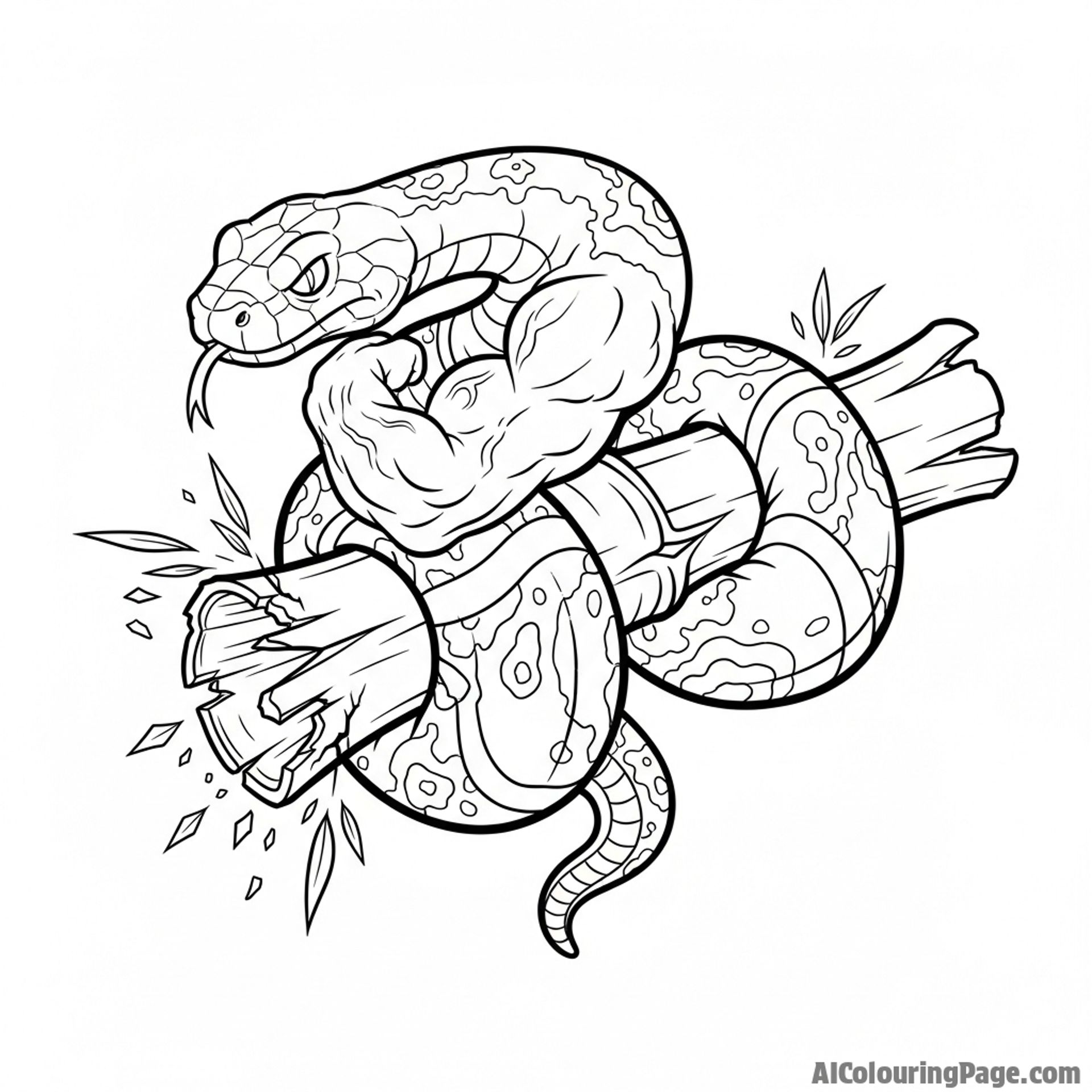 The powerful body of a constrictor squeezing a thick piece of bamboo until it splinters.