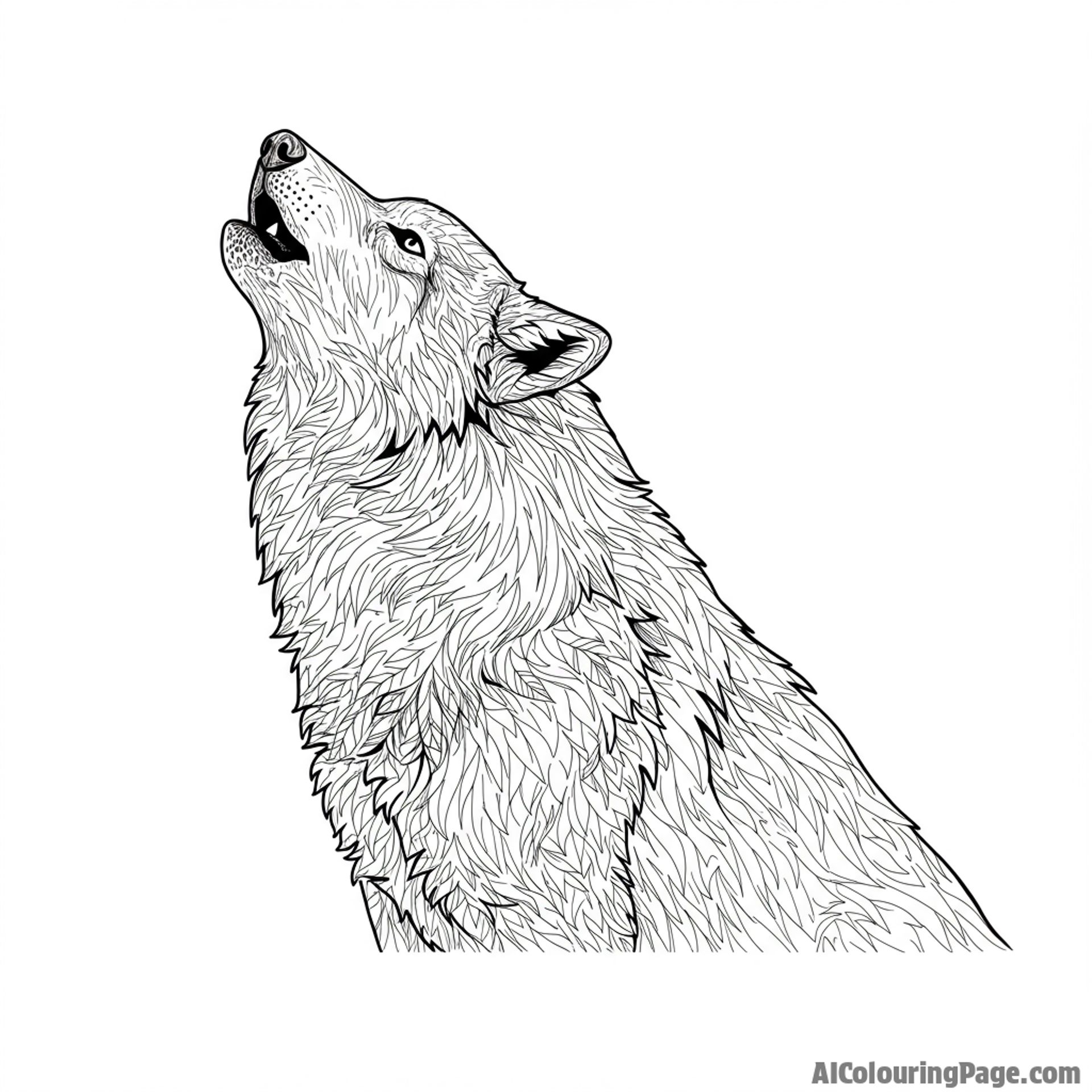 A lone wolf howling at the moon, longing in its eyes.