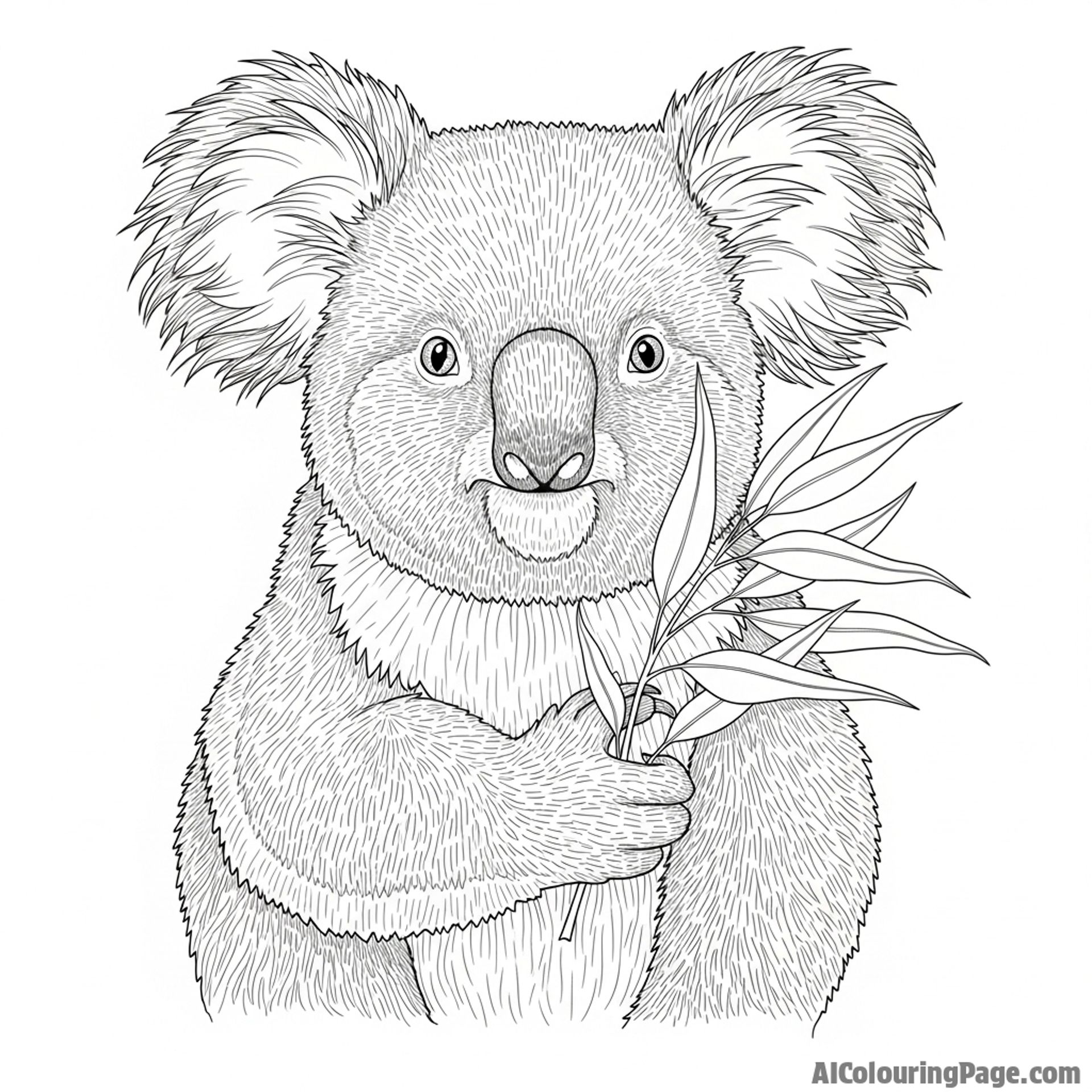 A highly detailed pencil drawing focusing on the light and shadow on a koala's fur.
