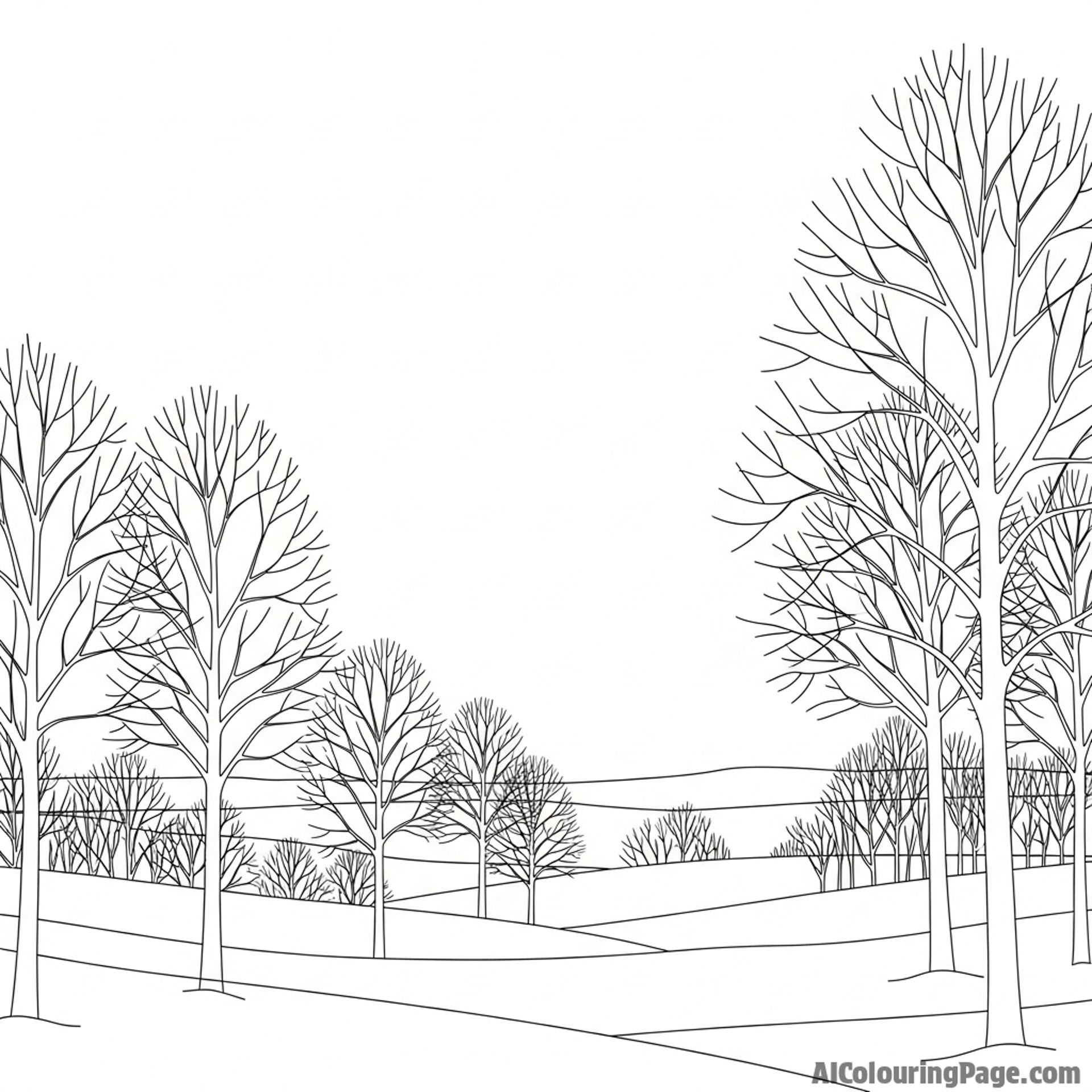 Winter landscape with bare trees against the frozen horizon