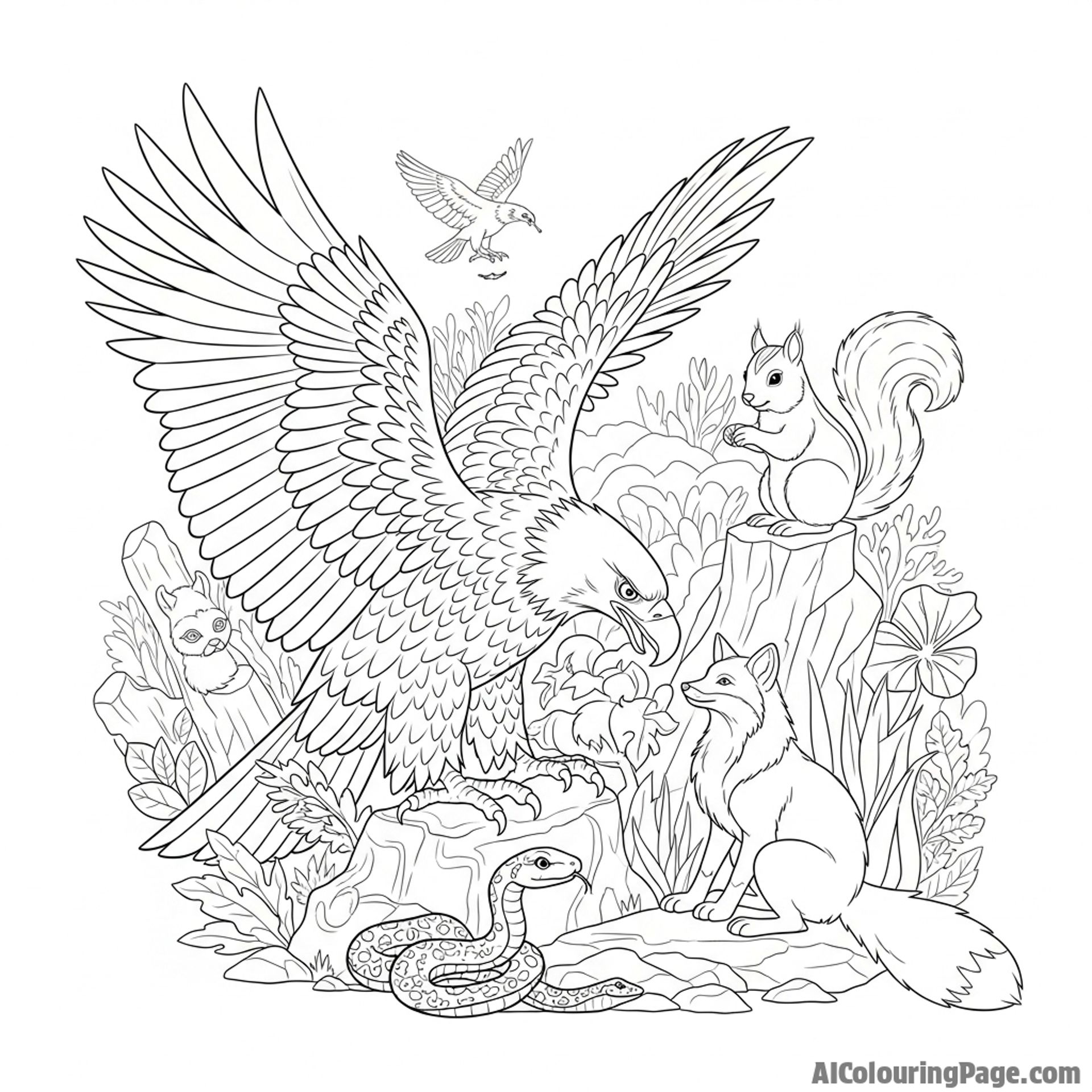 Eagle interacting with wildlife.