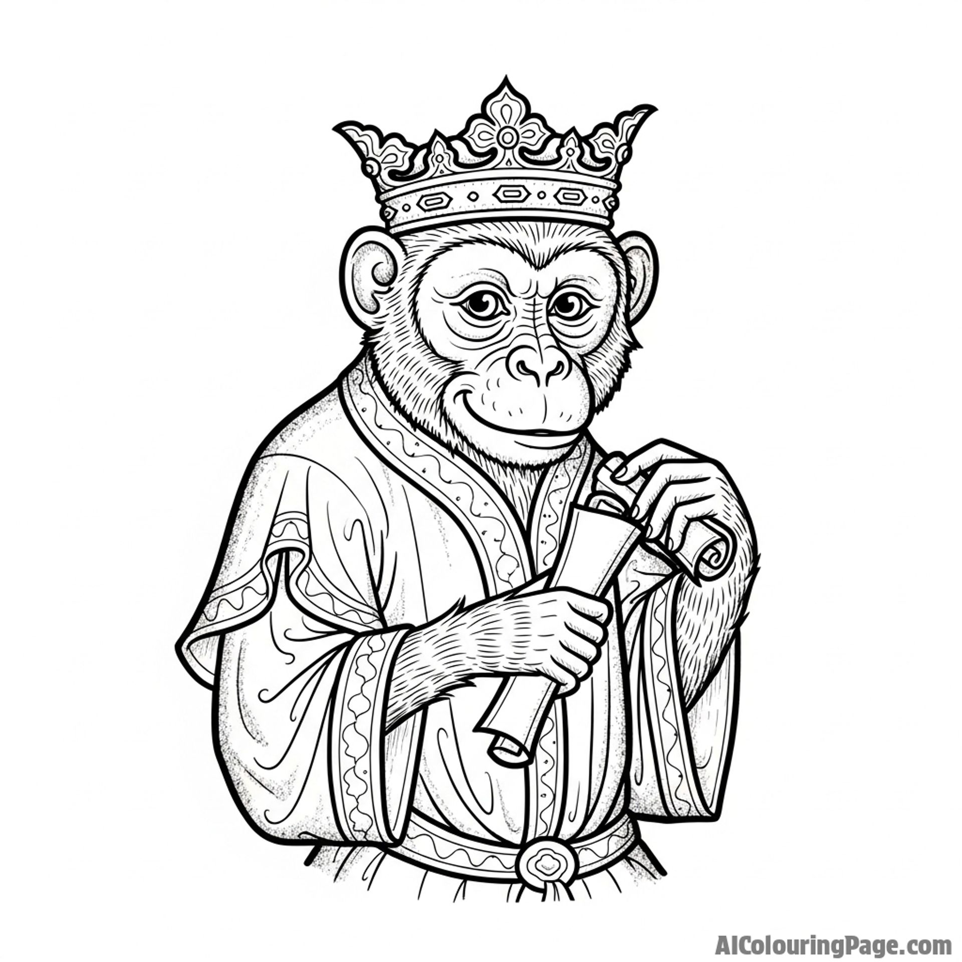 A monkey drawn in the style of a medieval manuscript illumination.