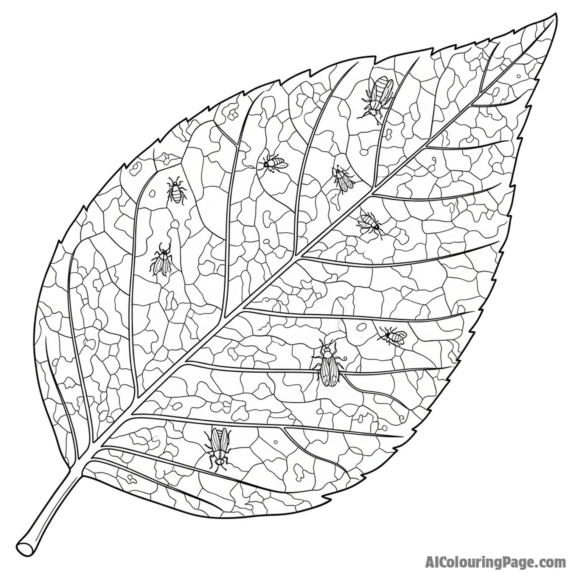 A close-up of a decaying leaf, showing signs of decomposition and insect activity.
