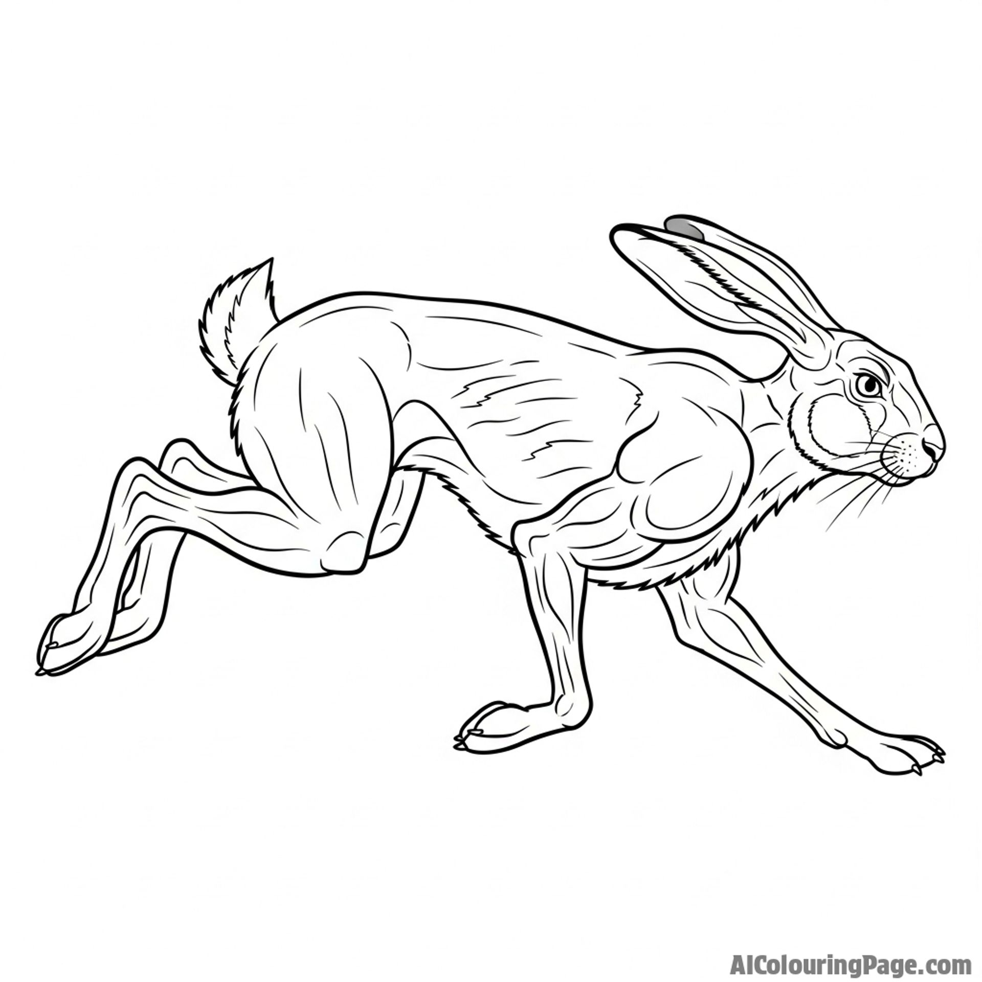 A powerful, muscular hare caught in a full-speed run.