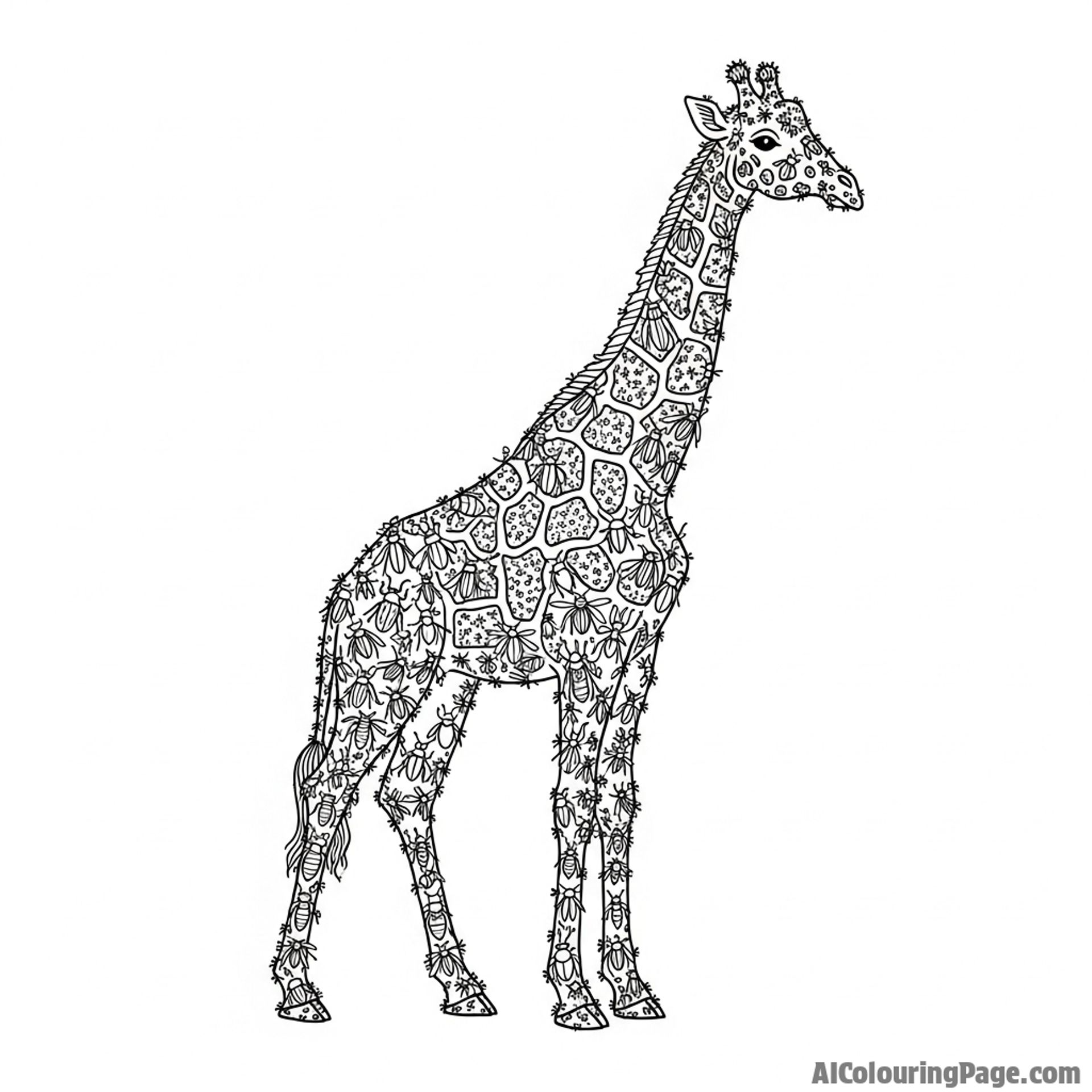 An incredible creature, a giraffe composed of a swarm of thousands of tiny insects.