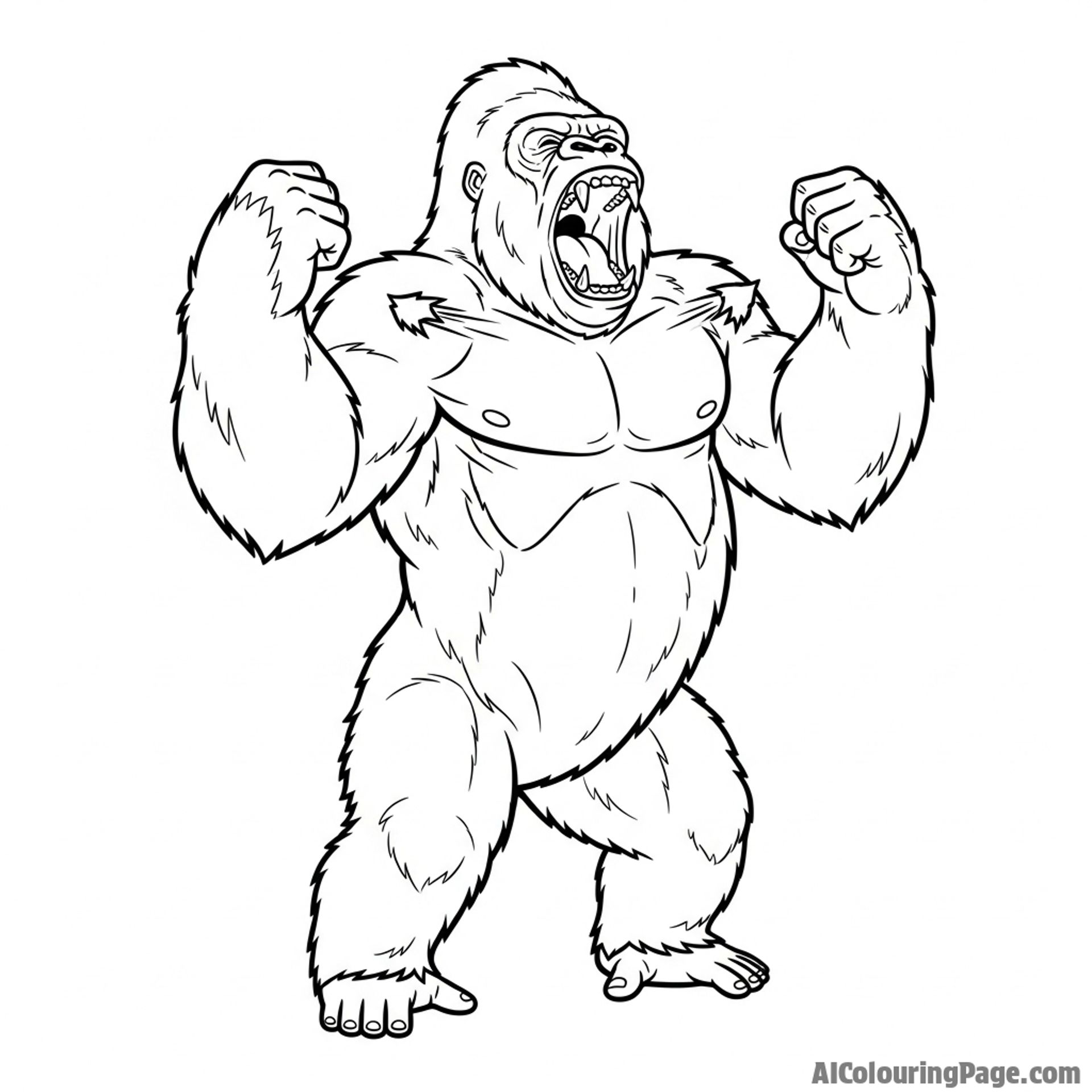 A powerful gorilla beating its chest, a dramatic display of strength.