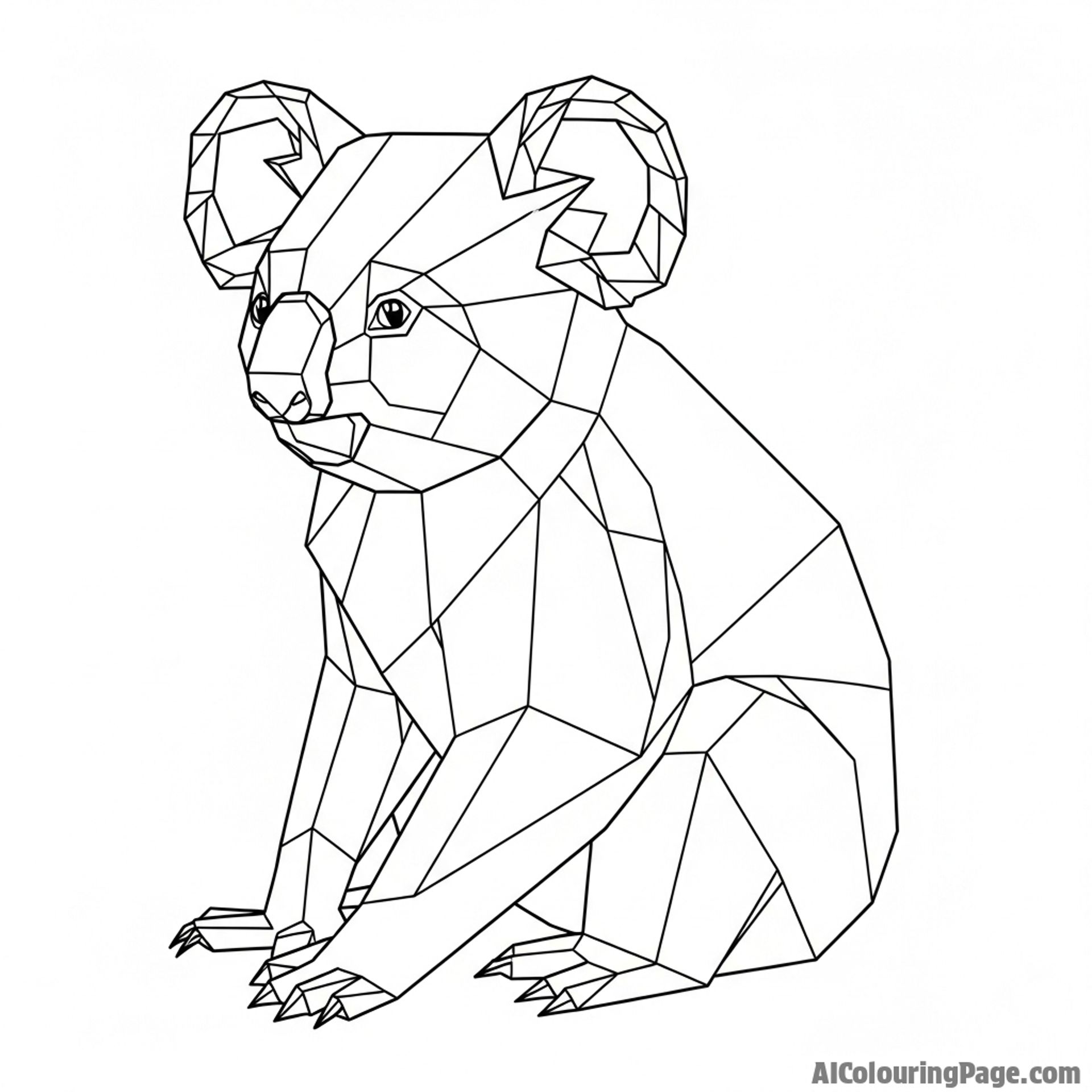 A low-poly, geometric digital rendering of a koala.