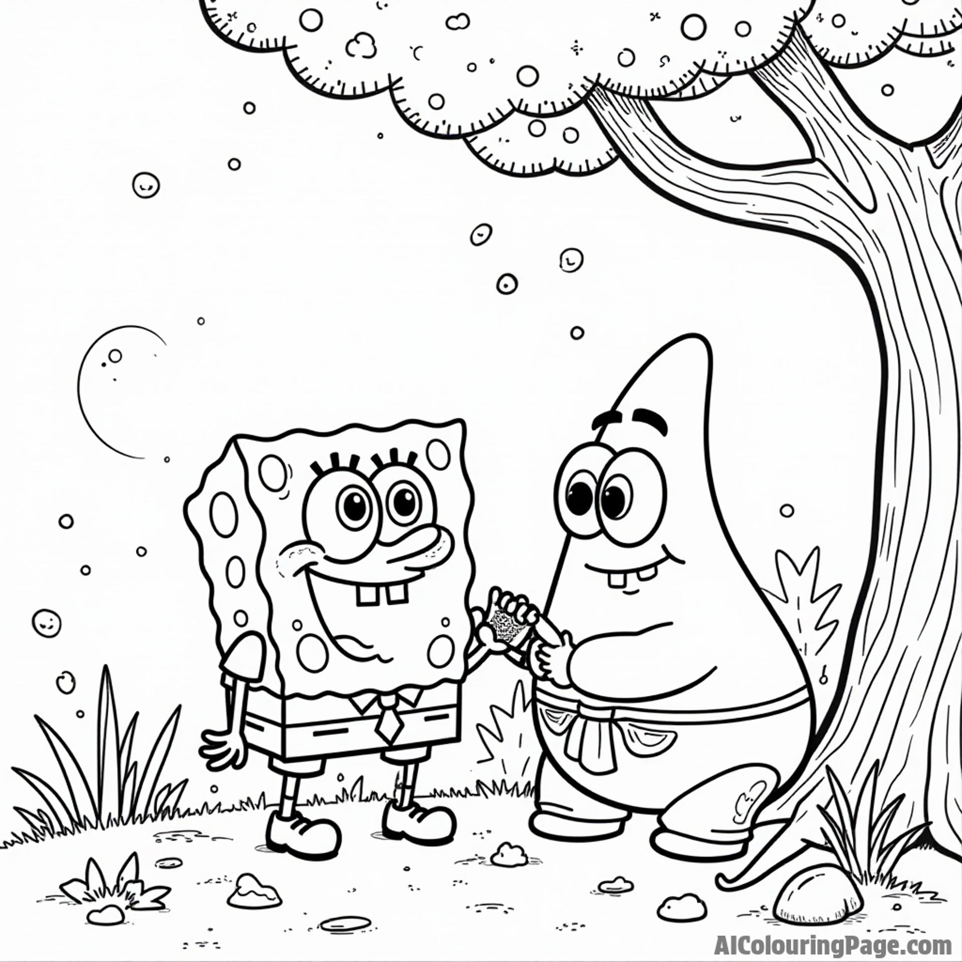 Sandy Cheeks inventing a new gadget in her treedome while SpongeBob and Patrick watch curiously with wide eyes