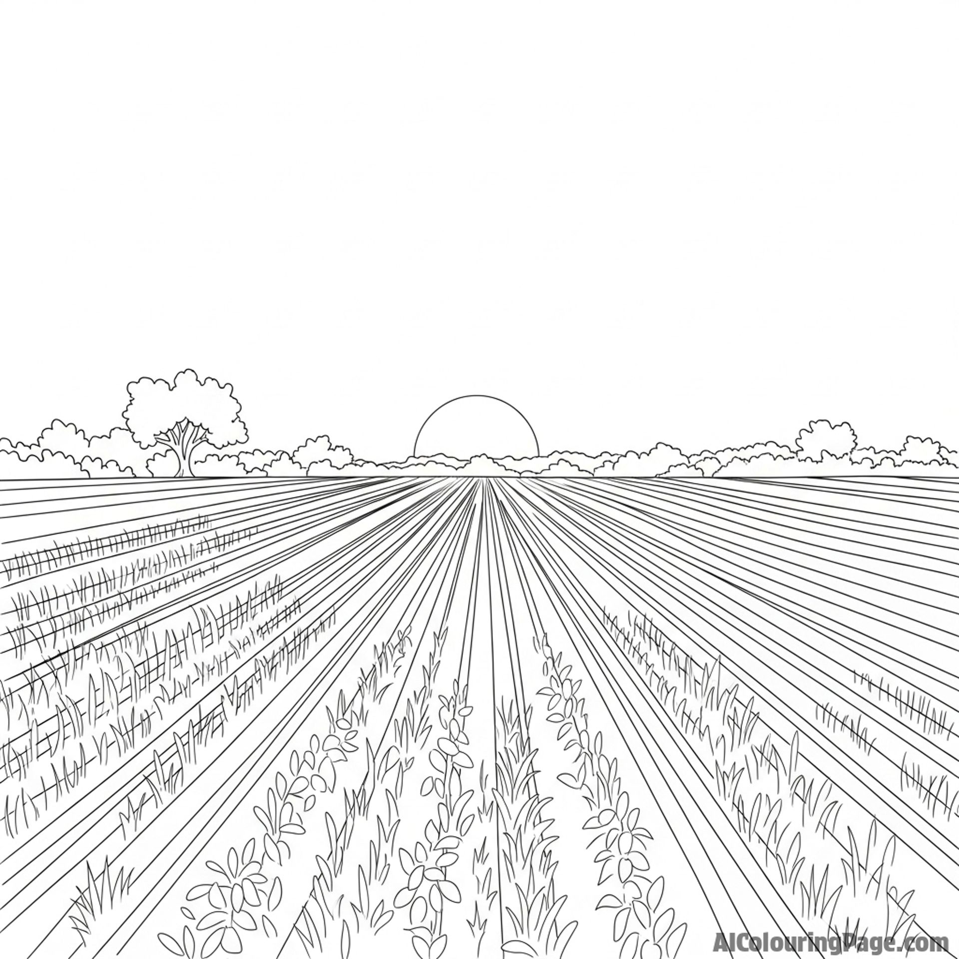 Sunset casting long shadows across a field.