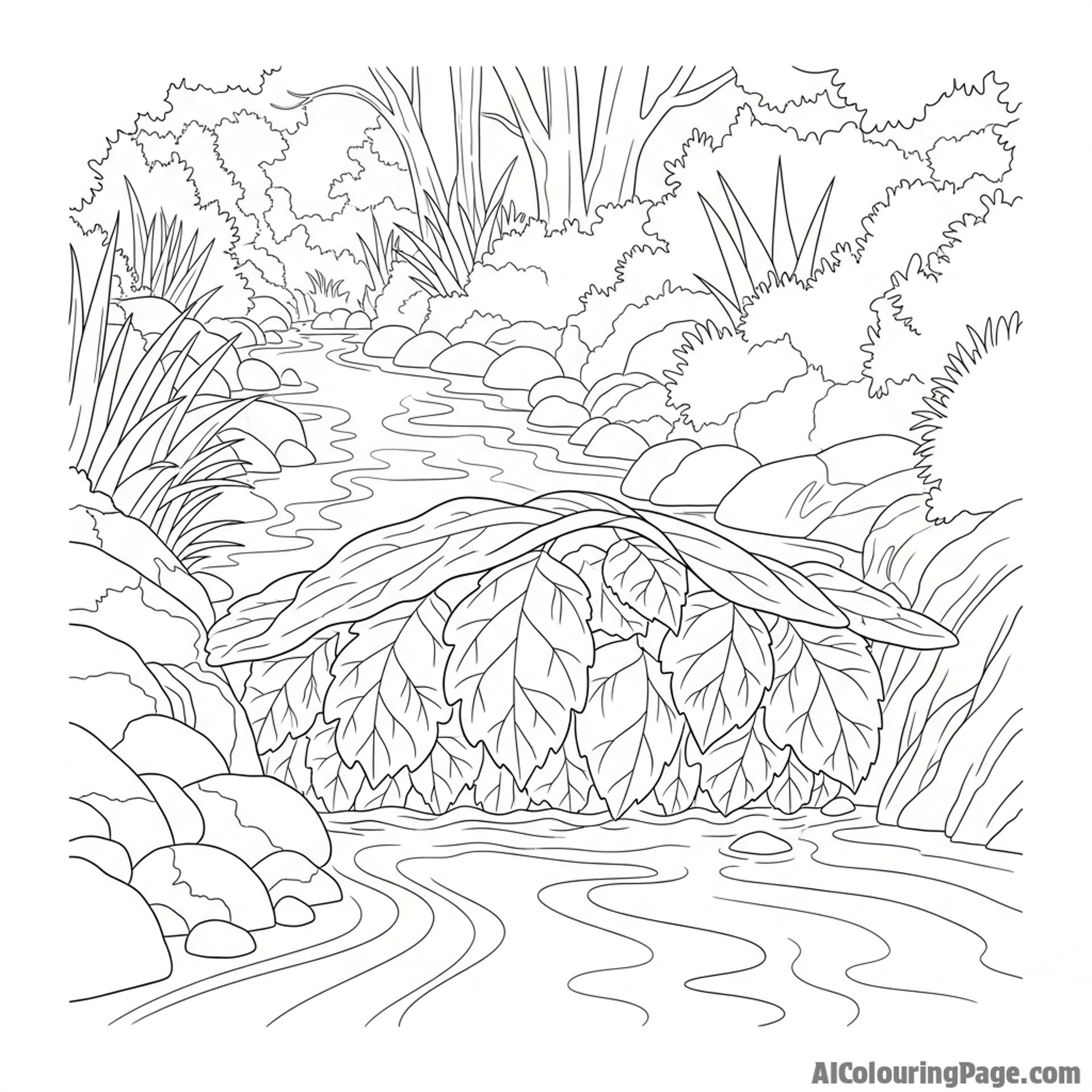 A group of leaves forming a temporary dam in a small stream.