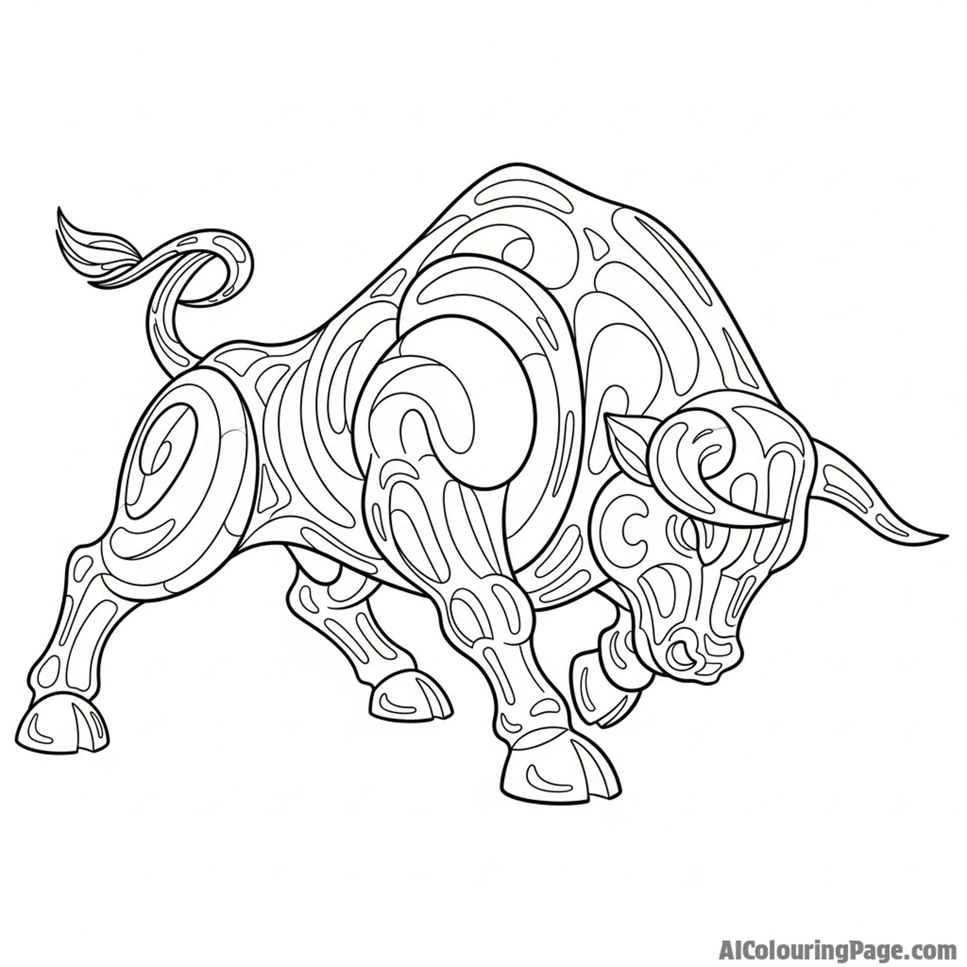 A vibrant, abstract sculpture inspired by the powerful form of a bull.