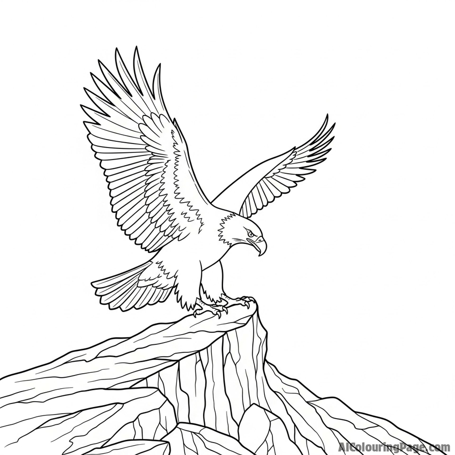 Eagle lands gracefully on a rocky outcrop.