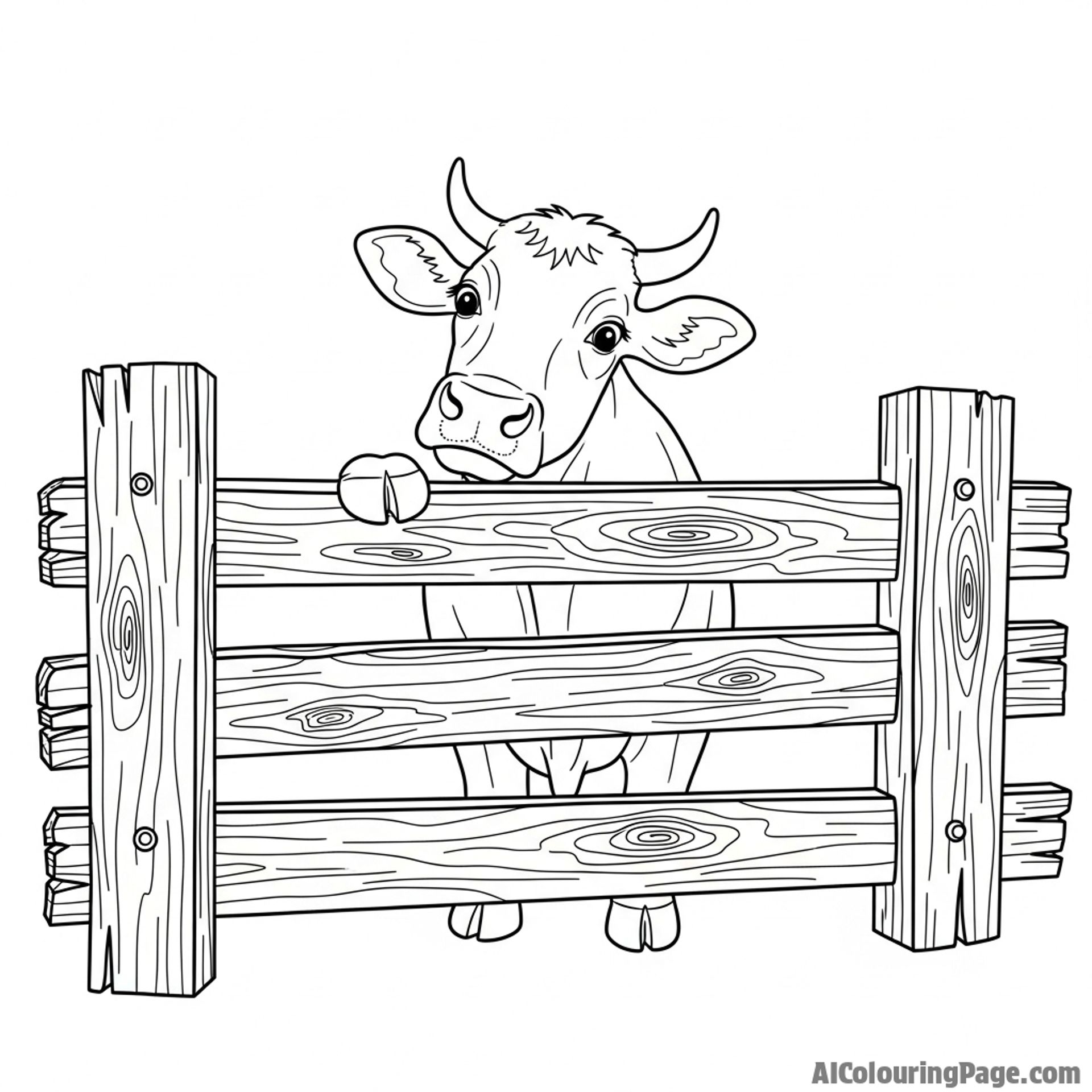 A curious cow peeking over an old, weathered wooden fence.