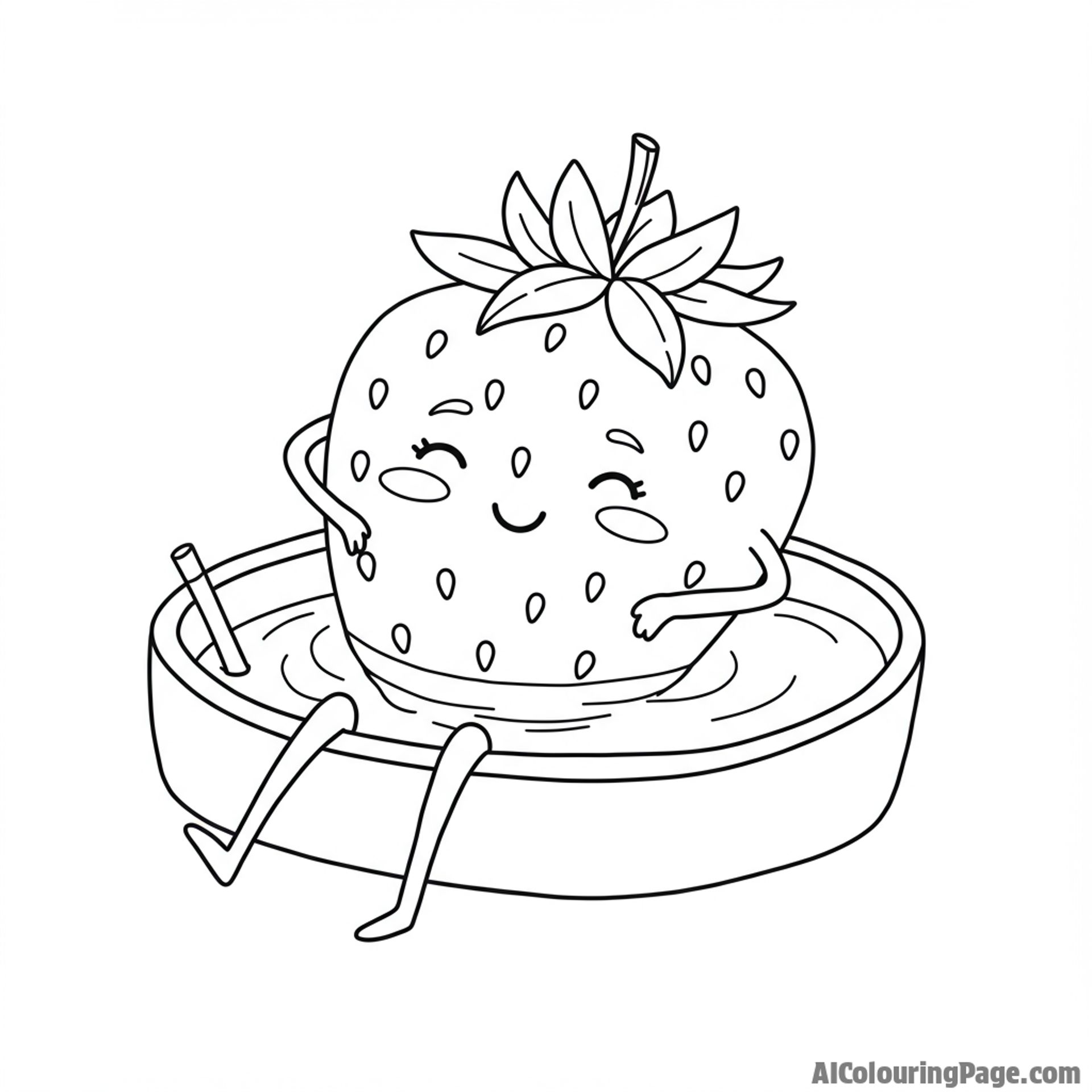 strawberry in a hot spring, relaxed face