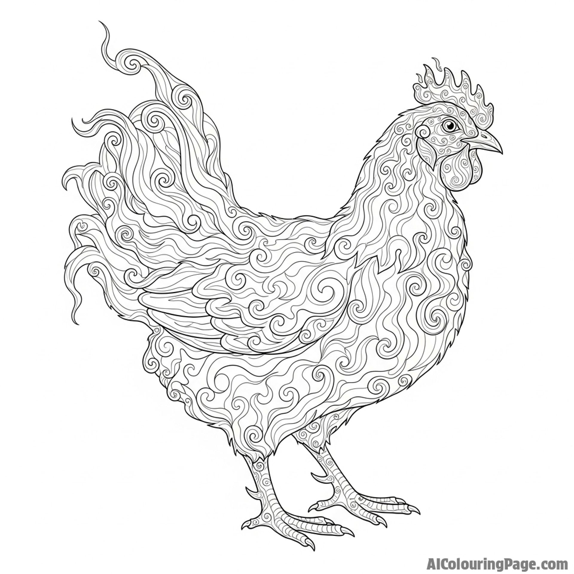 A chicken made entirely of swirling smoke, detailed and ethereal.