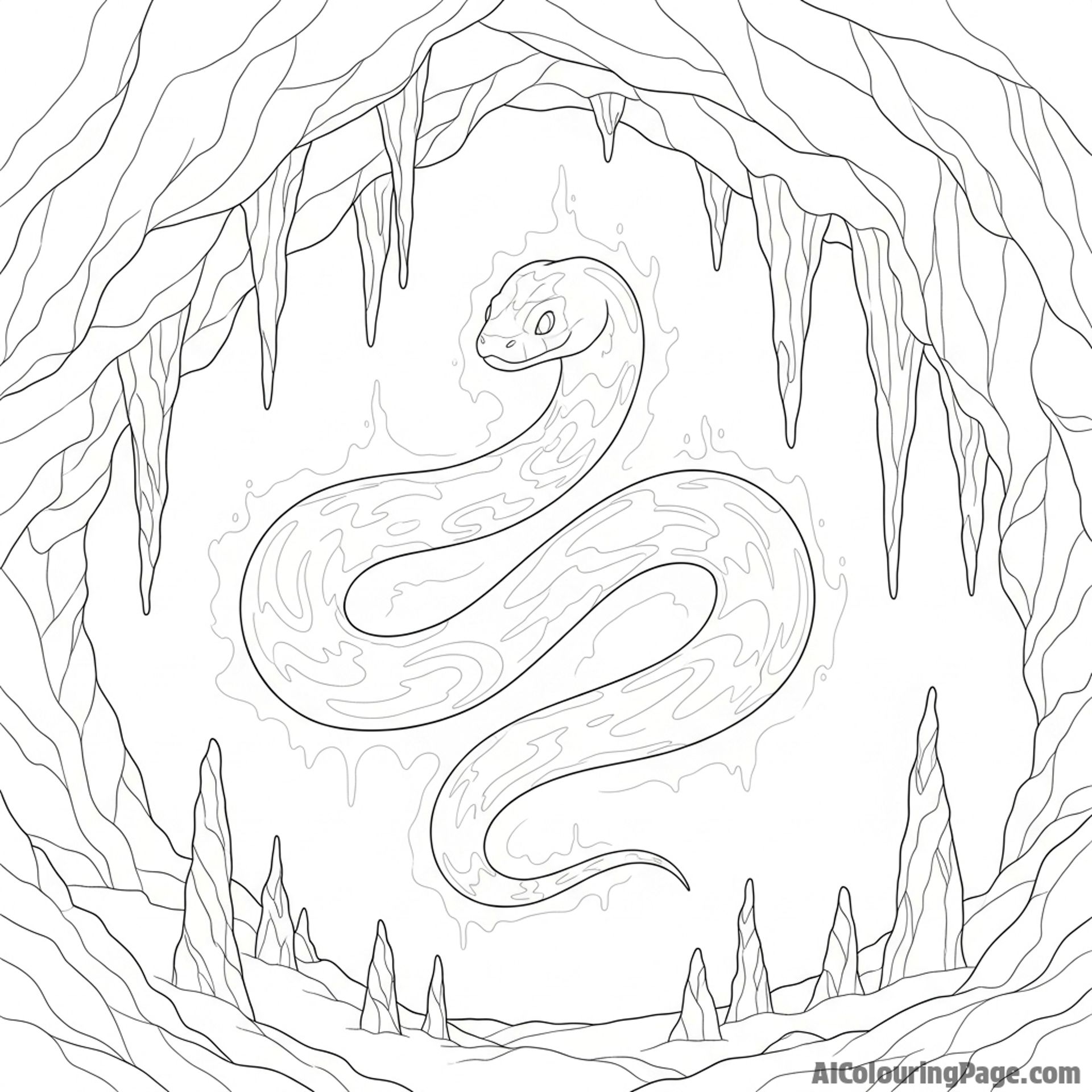 A ghost-like, ethereal snake glowing faintly in a dark, subterranean cavern.