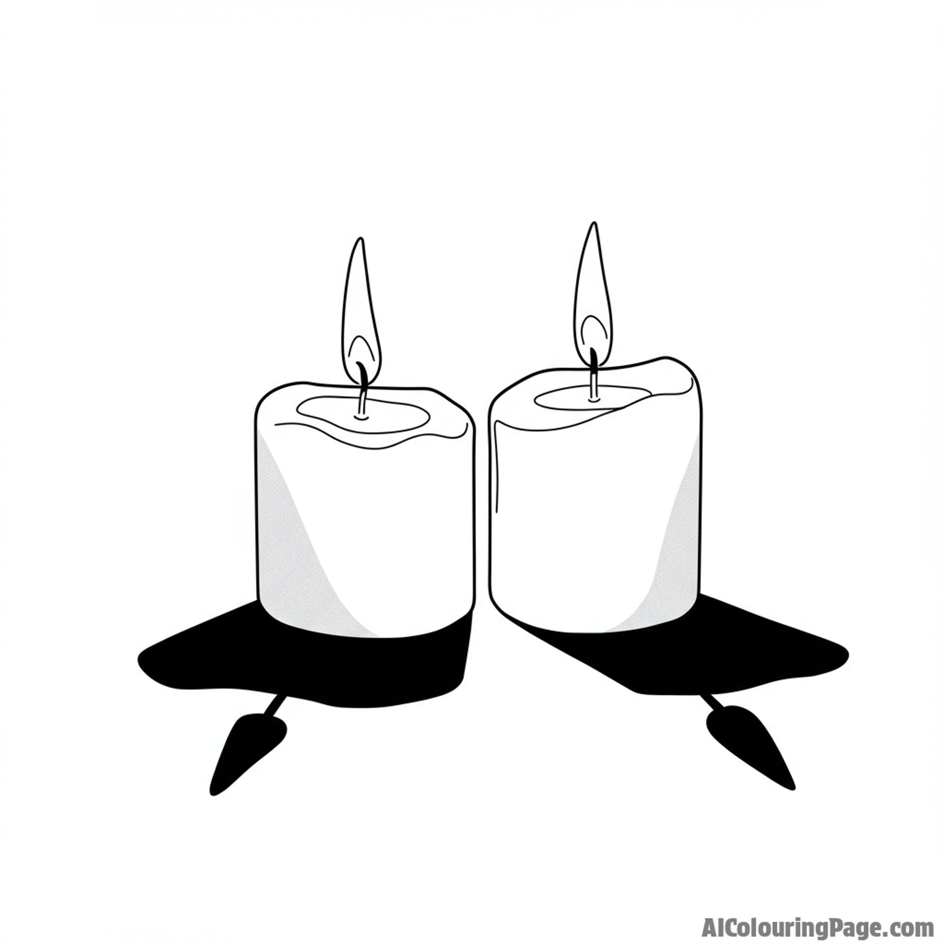 Two candles burning brightly, casting shadows in the shape of a heart.