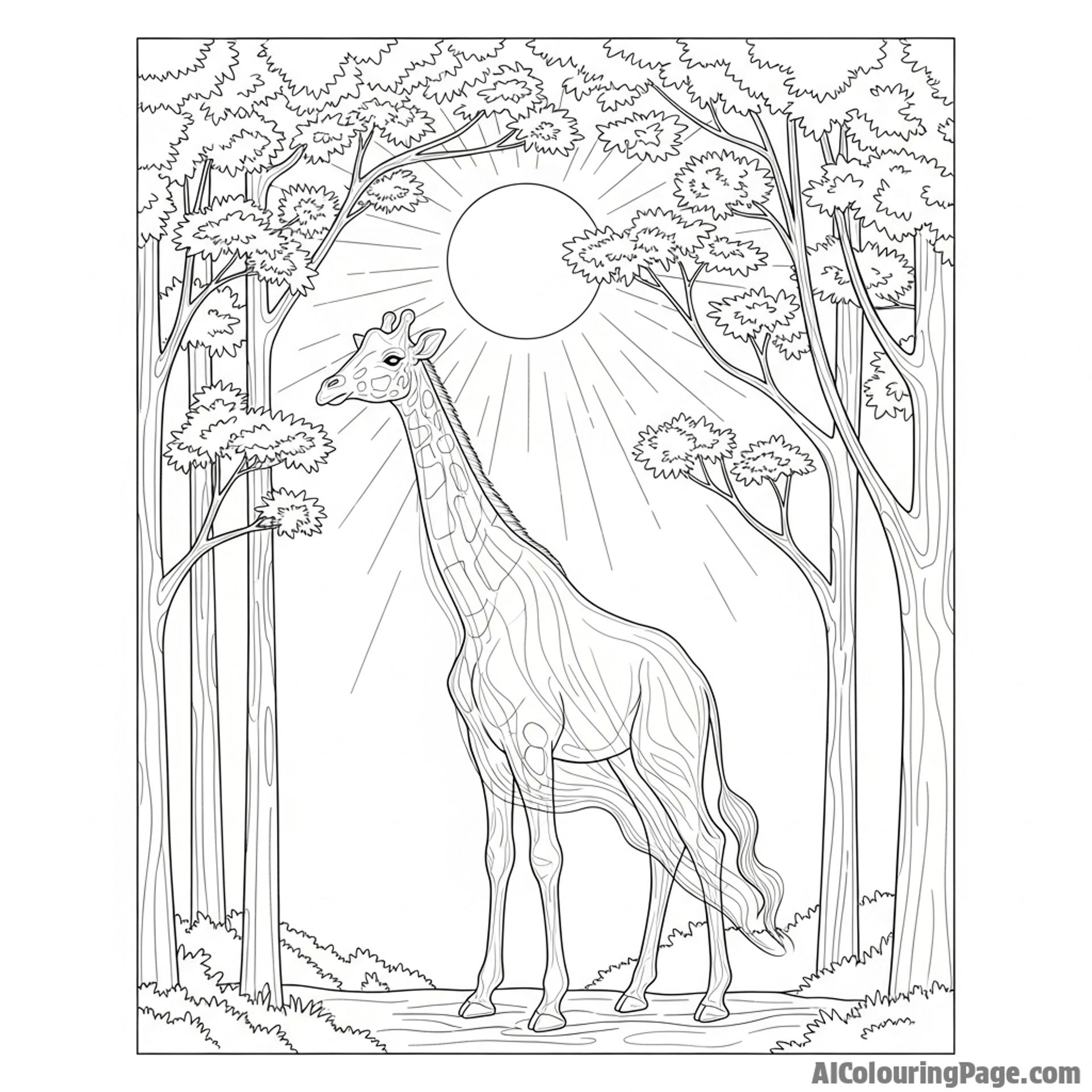 A ghostly, ethereal giraffe apparition in a moonlit, silent forest.