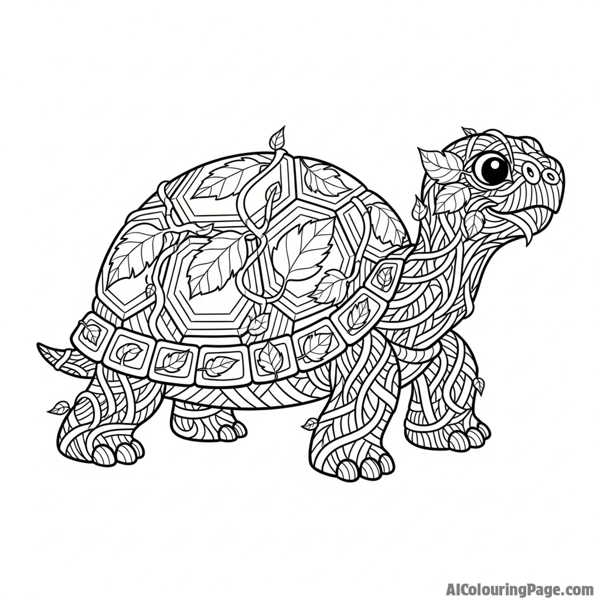 A turtle made entirely of woven vines and leaves.