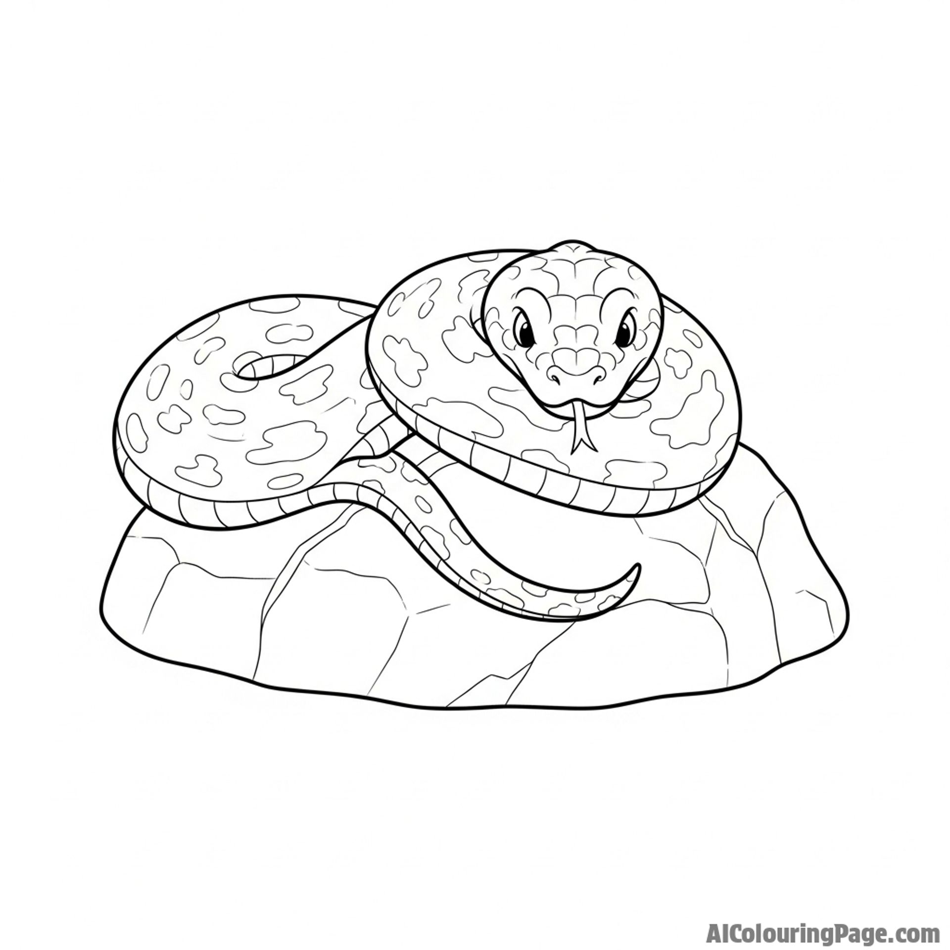 A snake basking on a sun-warmed rock, its body arranged in a lazy, relaxed loop.