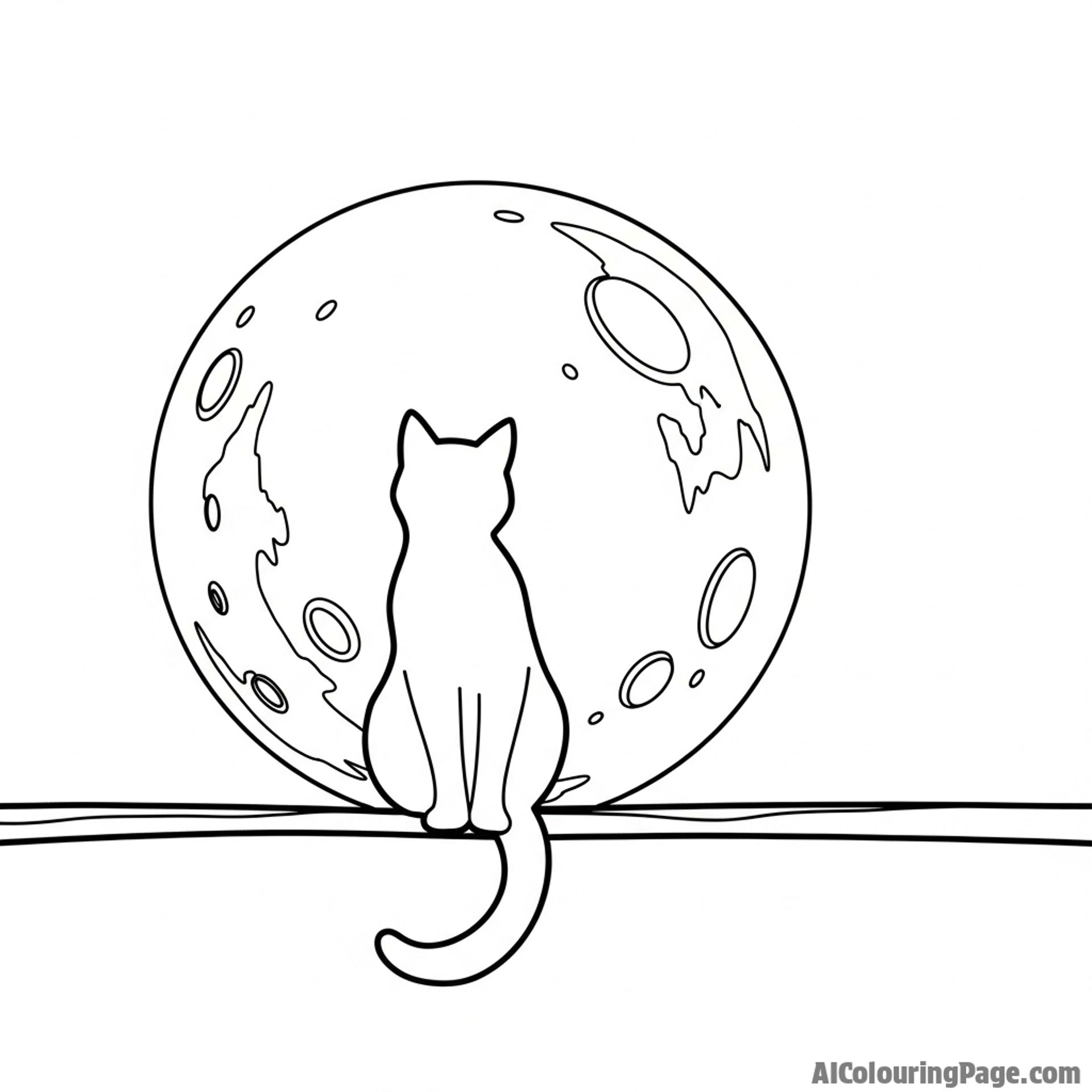 A cat's silhouette against a full moon.