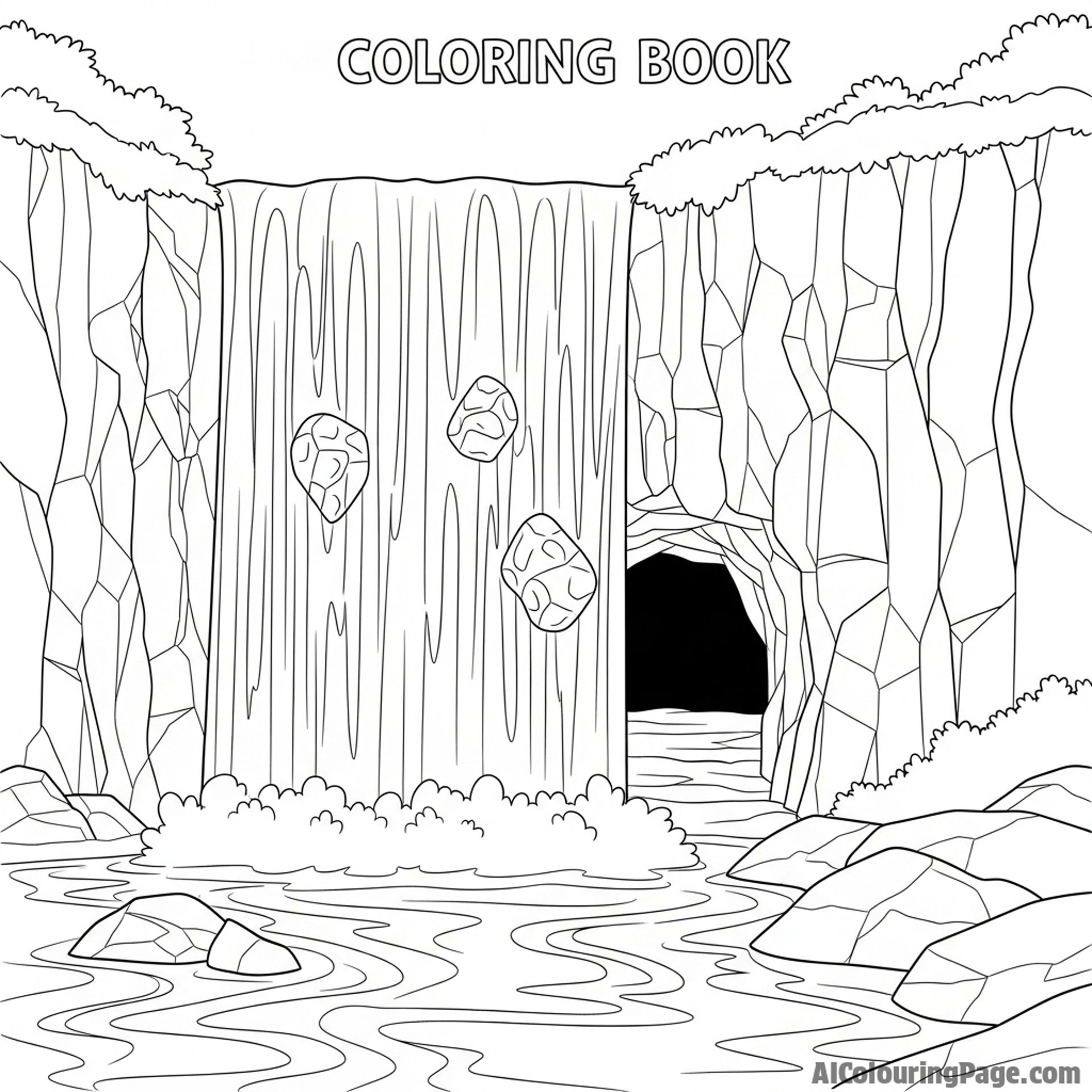 A waterfall behind which a secret cave is concealed.