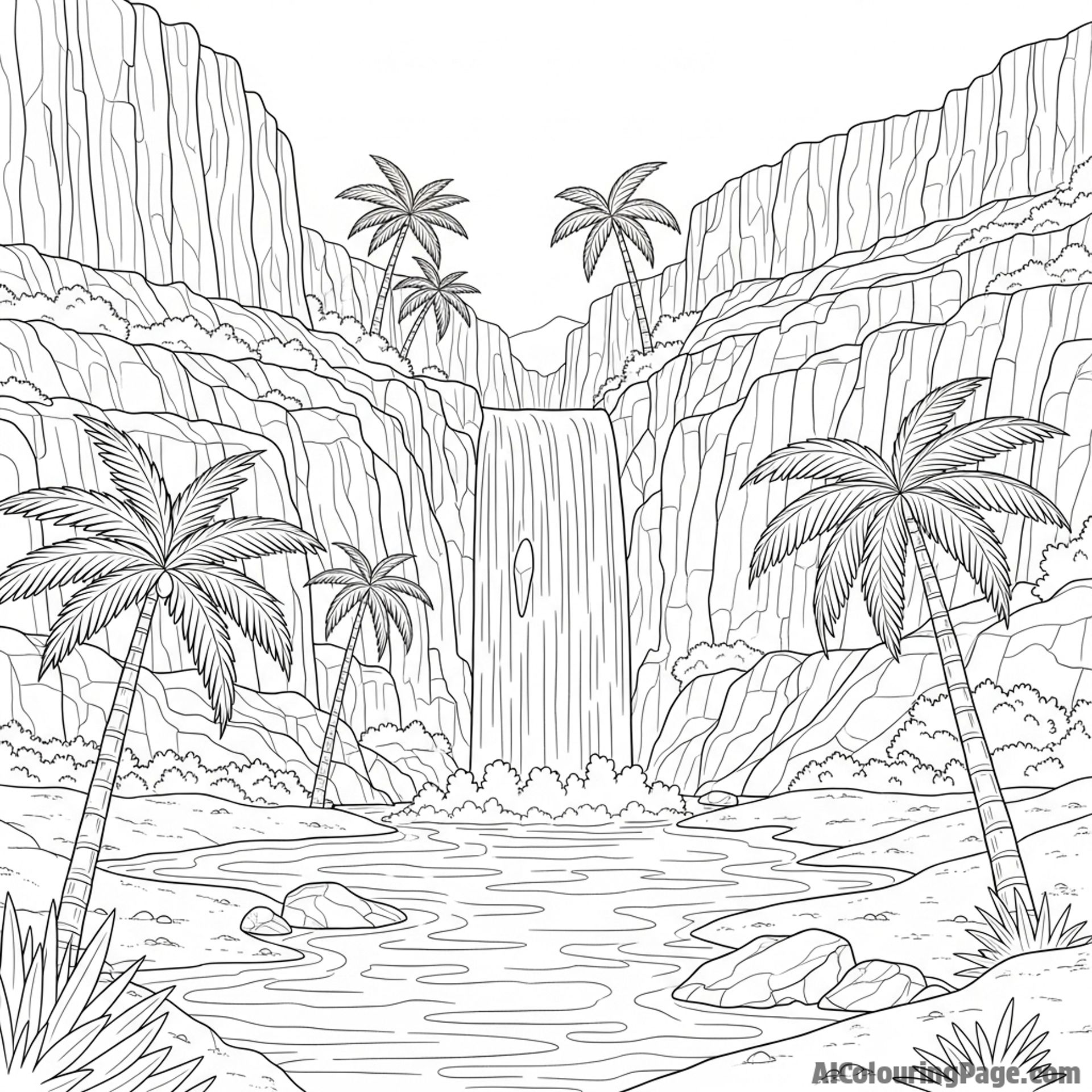 A waterfall located in a desert oasis.