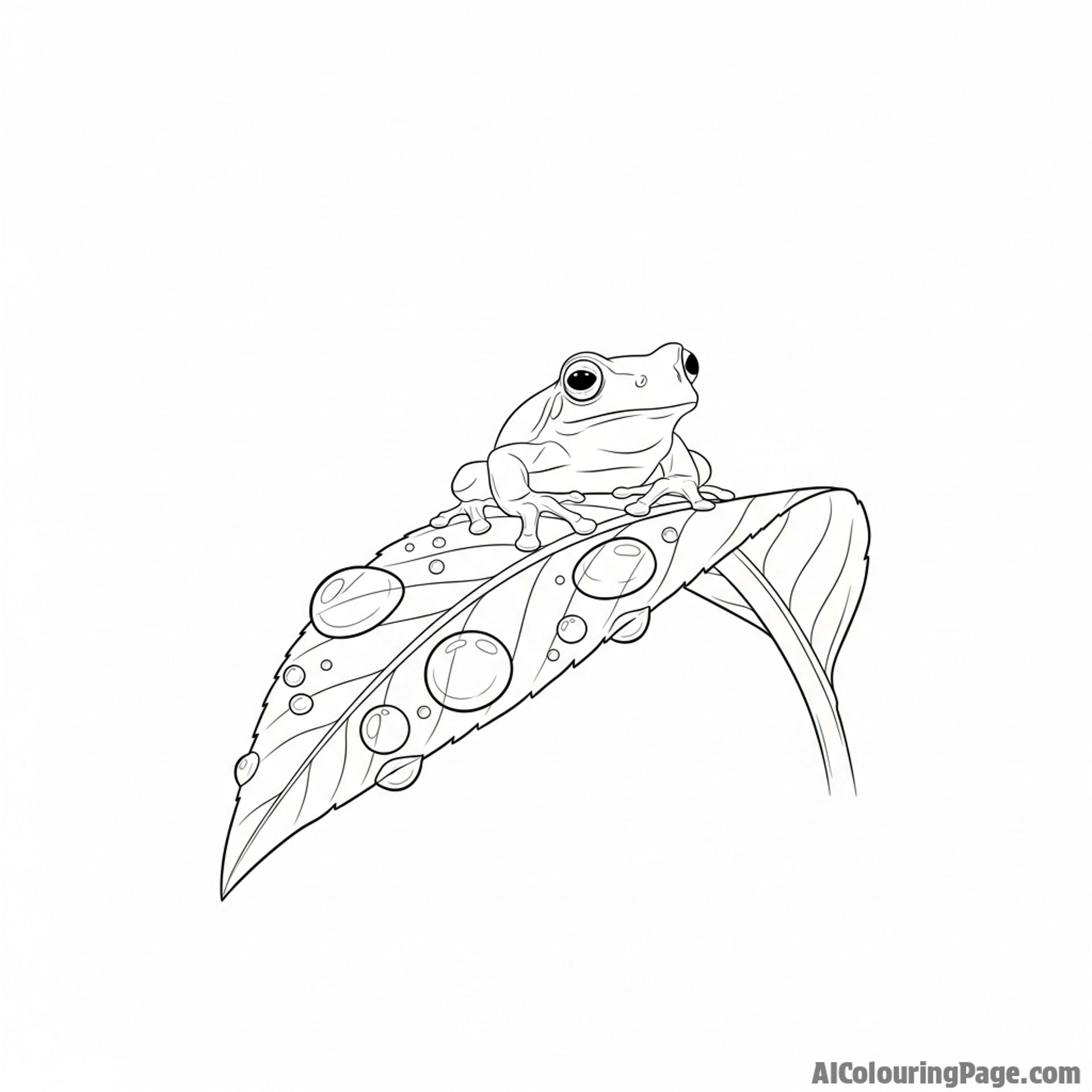 A tiny tree frog clinging to a glistening, dew-covered leaf.