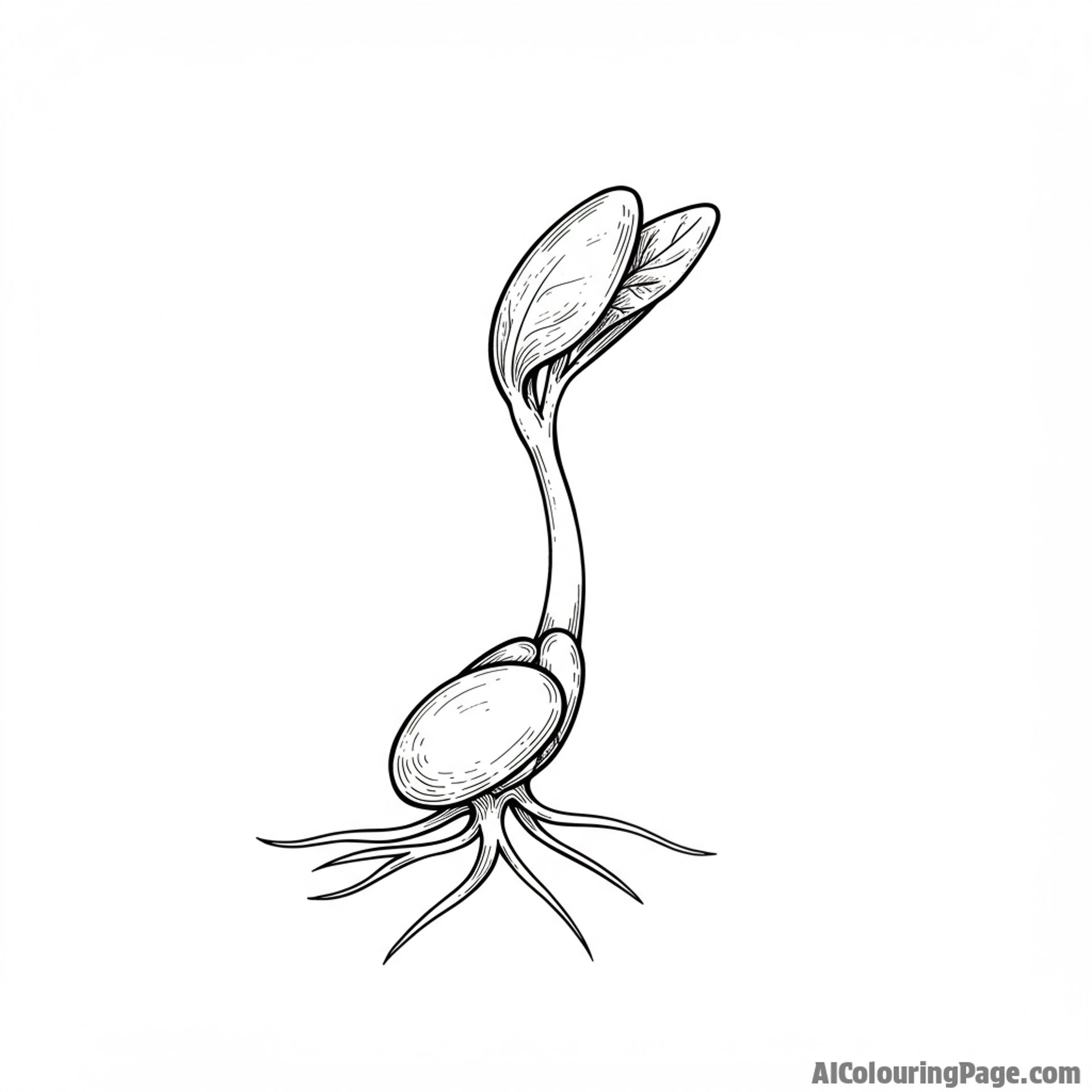 A close-up of a seed sprouting its first root.