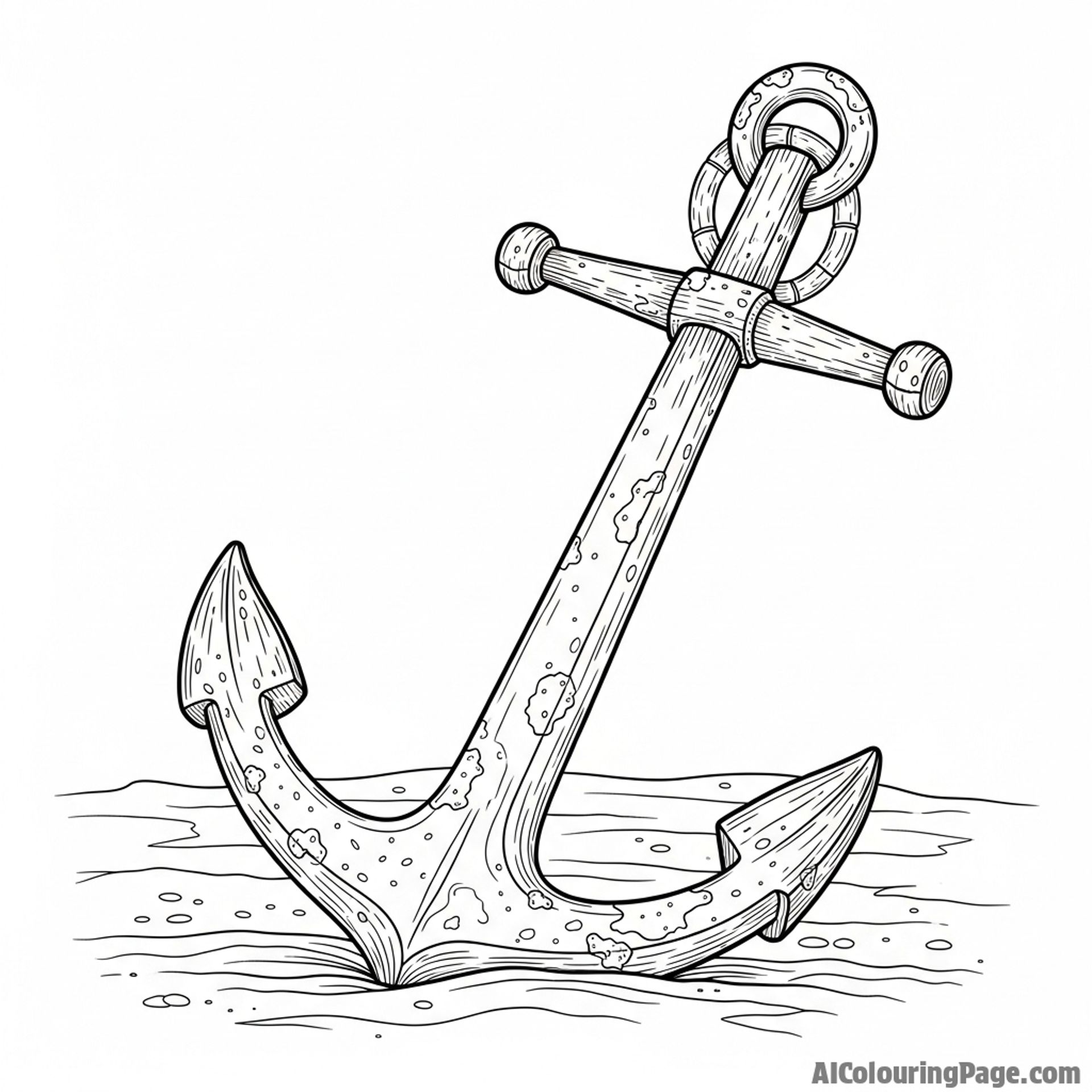 An old anchor resting on the ocean floor.